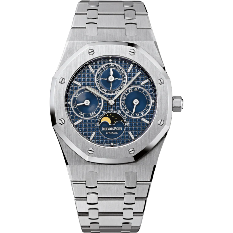 Royal Oak Perpetual Calendar 39MM Stainless Steel Bracelet Blue Dial With Grande Tapisserie Pattern Stainless Steel Case - Audemars Piguet