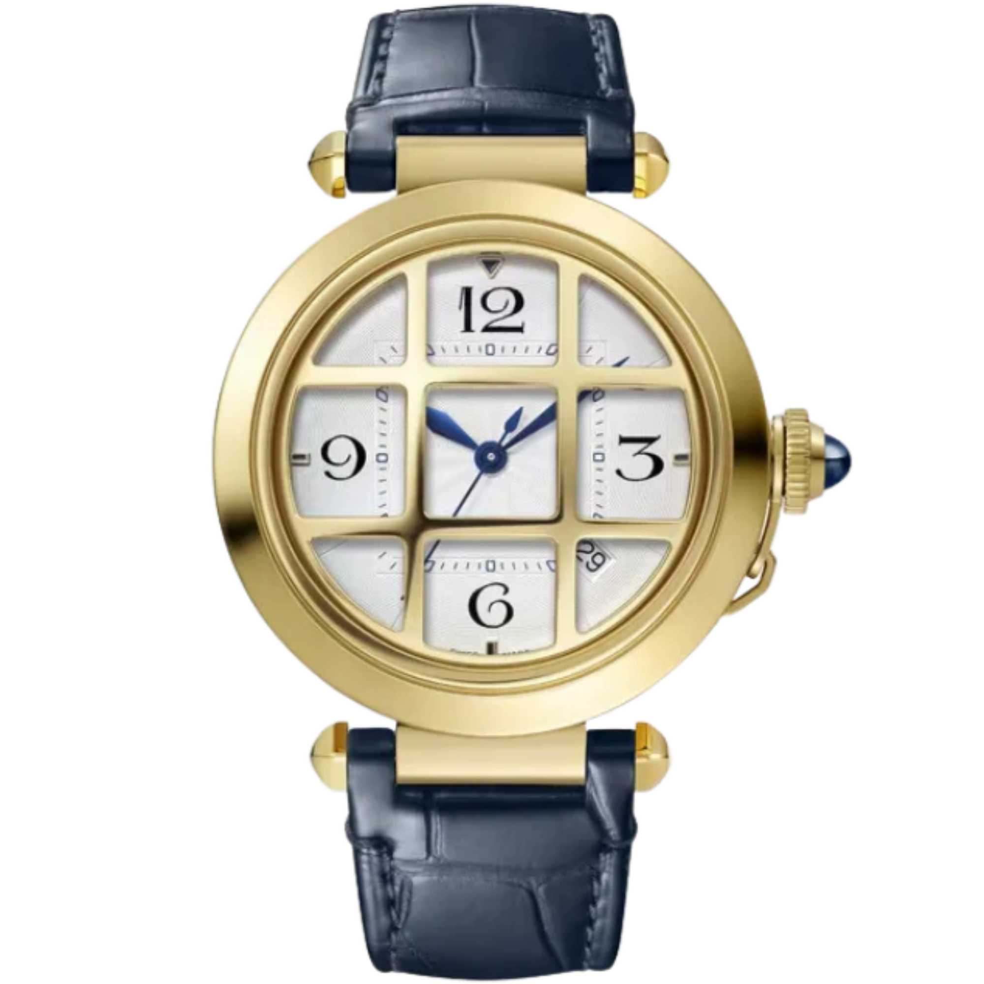 PASHA DE CARTIER 41 MM YELLOW GOLD WITH REMOVABLE GRID AND SILVER FLINQUE DIAL - Cartier