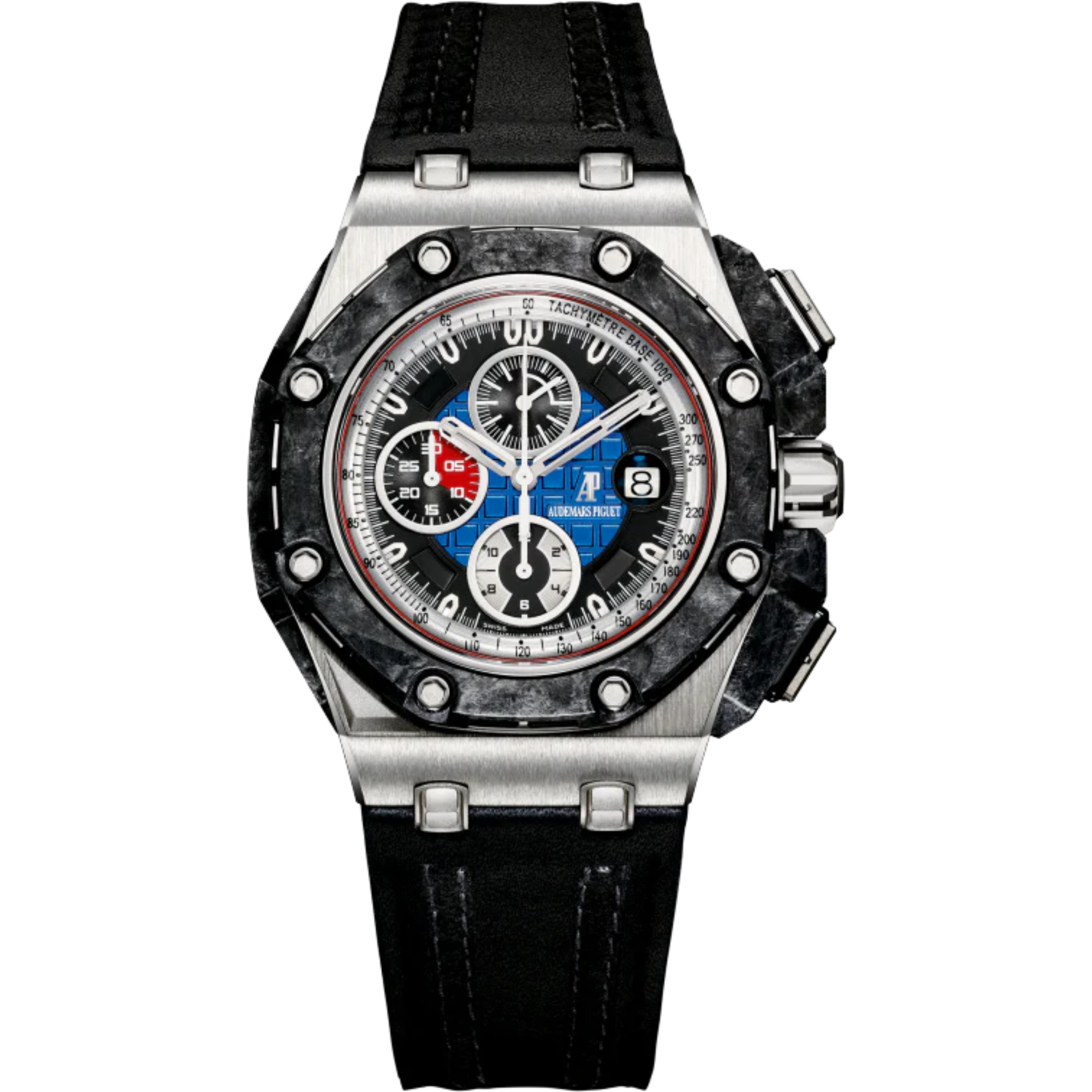 Royal Oak Offshore Grand Prix Chronograph 44MM Black Leather Strap Blue and Black Dial With Méga Tapisserie Pattern 950 Platinum Case - Audemars Piguet