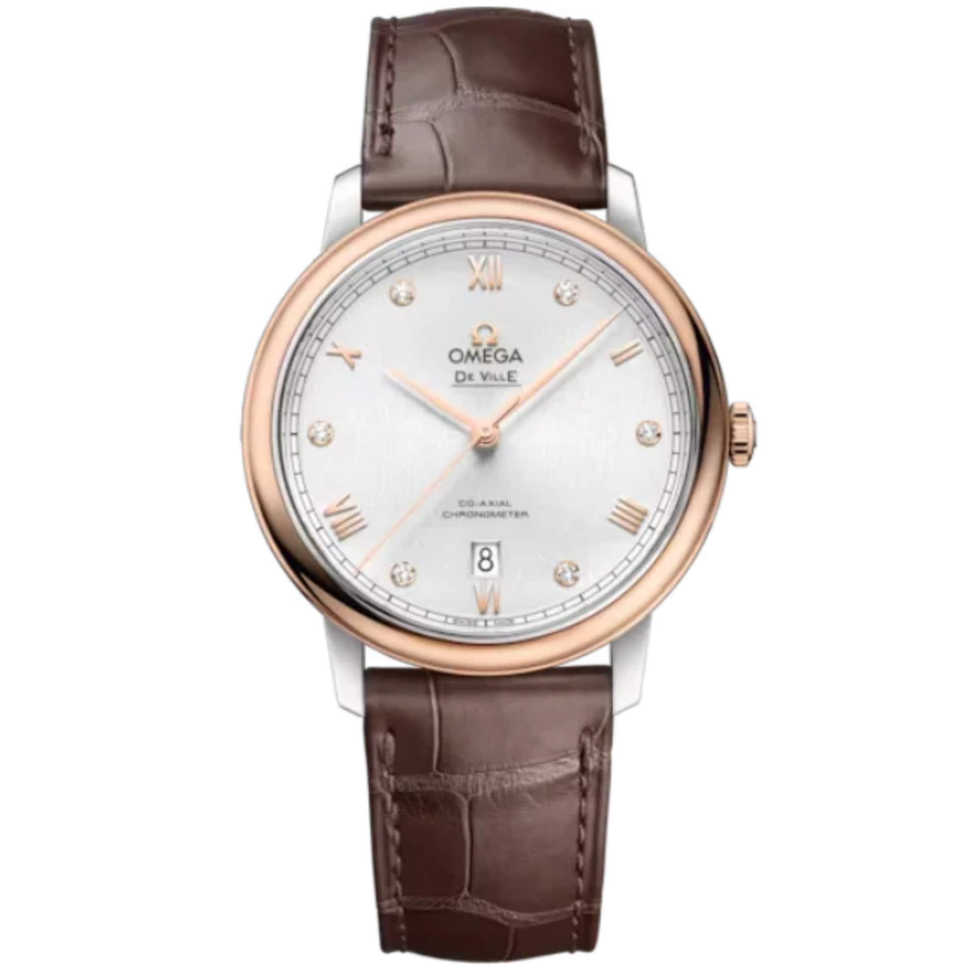 DE VILLE PRESTIGE 39 MM STAINLESS STEEL - RED GOLD WITH SILVER DIAL - Omega