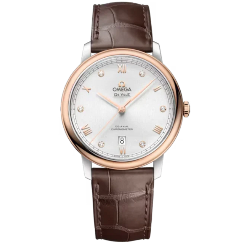 DE VILLE PRESTIGE 39 MM STAINLESS STEEL - RED GOLD WITH SILVER DIAL - Omega