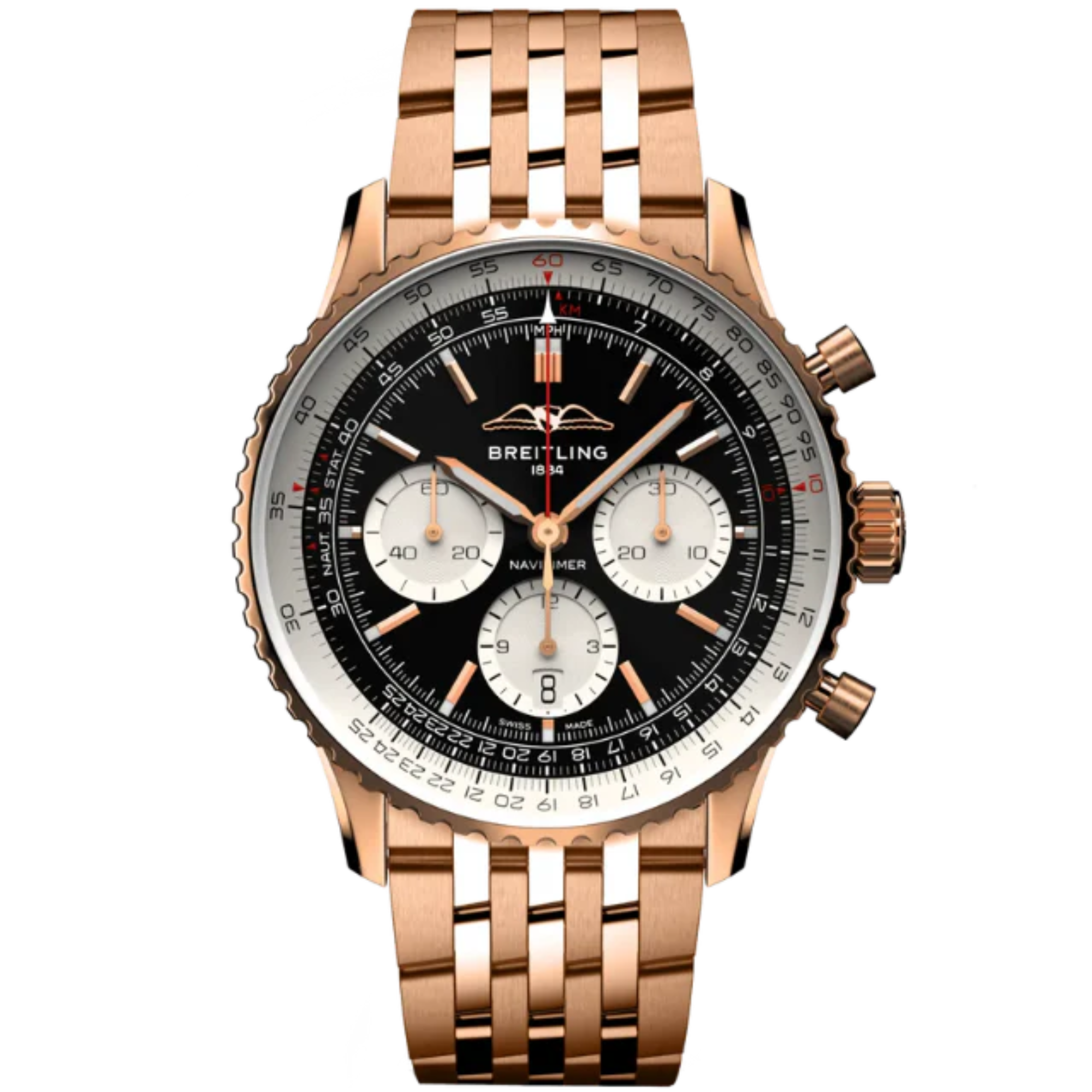 NAVITIMER B01 CHRONOGRAPH 43 MM 18K ROSE GOLD WITH BLACK DIAL - Breitling