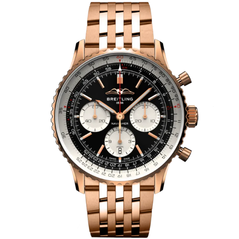NAVITIMER B01 CHRONOGRAPH 43 MM 18K ROSE GOLD WITH BLACK DIAL - Breitling