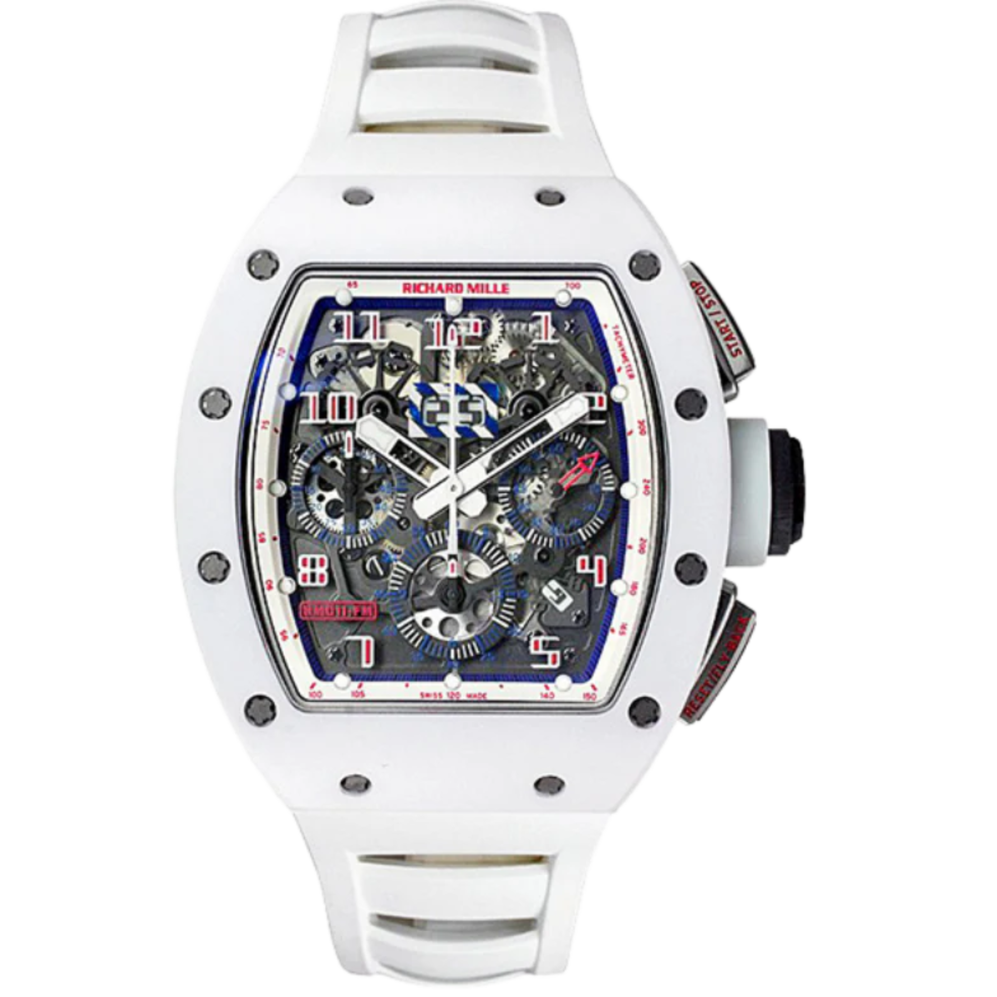 RM 011  Asia Limited Edition White Ceramic NTPT Watch White Rubber Strap Carbon Case Band and a White Ceramic Bezel - Richard Mille
