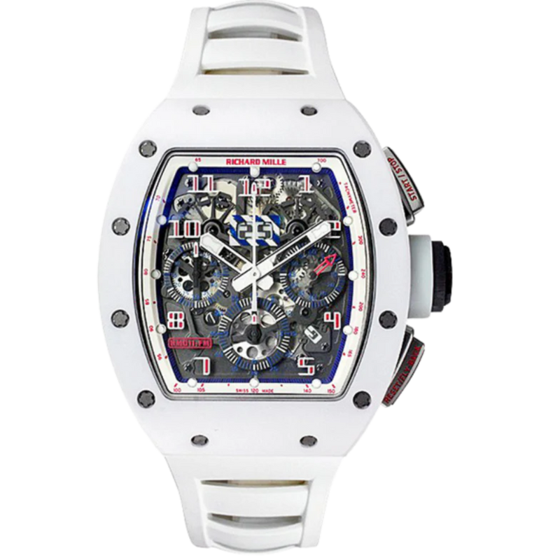 RM 011  Asia Limited Edition White Ceramic NTPT Watch White Rubber Strap Carbon Case Band and a White Ceramic Bezel - Richard Mille