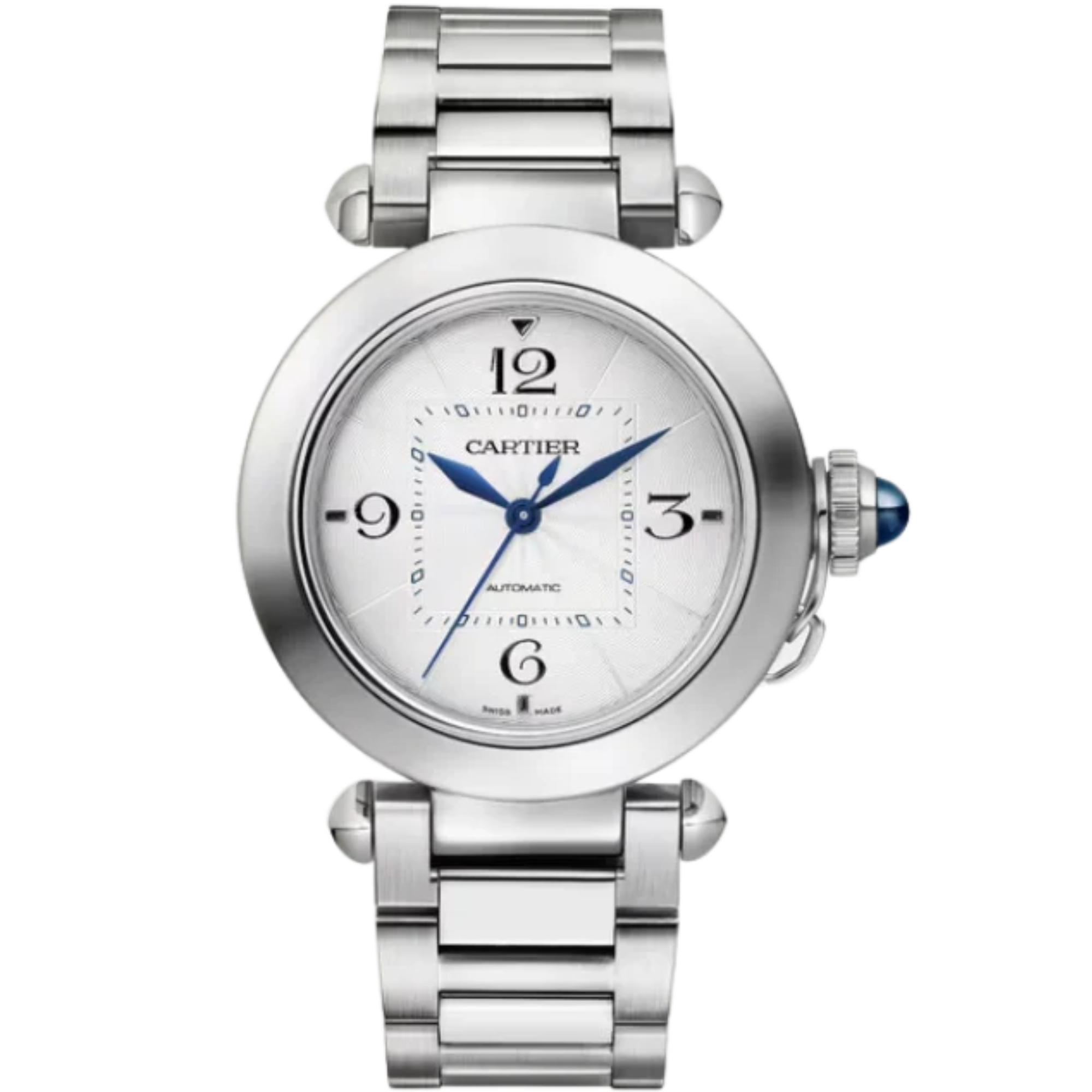 PASHA DE CARTIER 35 MM STAINLESS STEEL WITH SILVER FLINQUE DIAL - Cartier