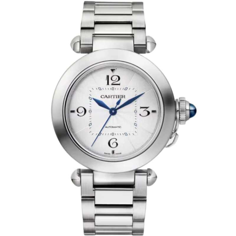 PASHA DE CARTIER 35 MM STAINLESS STEEL WITH SILVER FLINQUE DIAL - Cartier