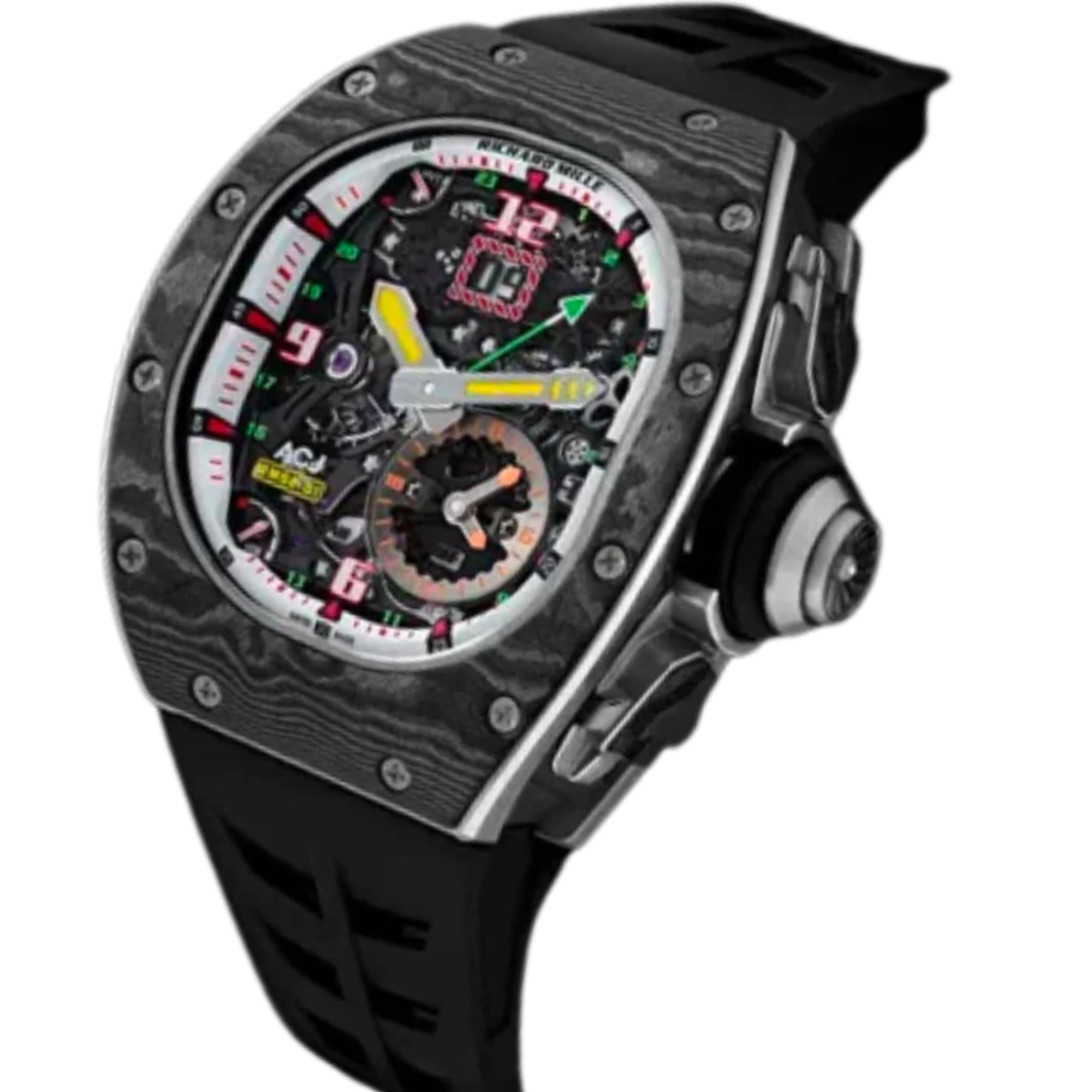 Rm 62-01 Manual Winding Tourbillon Vibrating Alarm ACJ Rubber Strap Titanium and Carbon TPT Case - Richard Mille