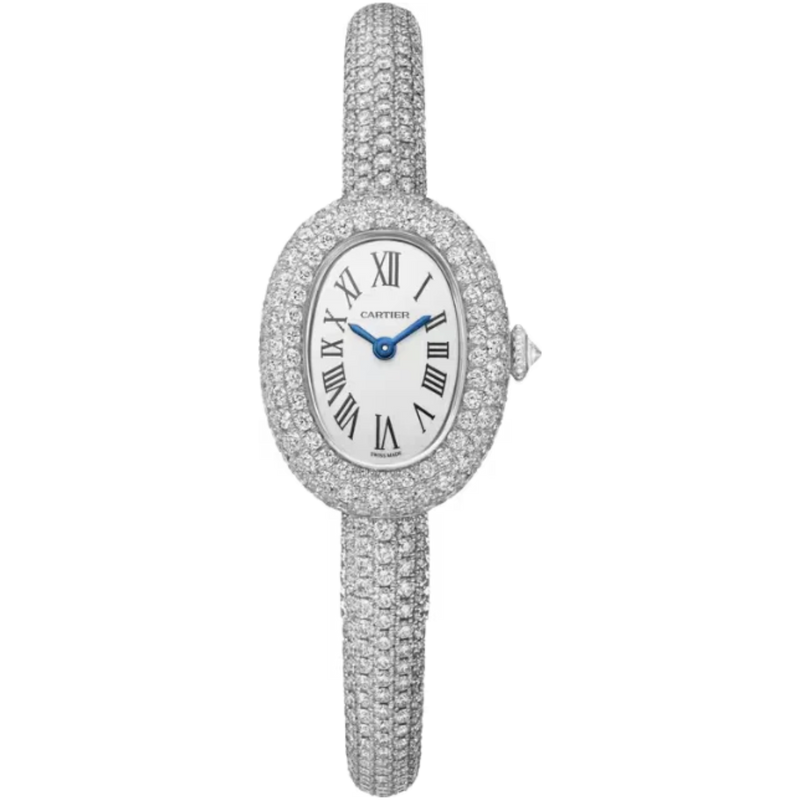 BAIGNOIRE DE CARTIER 25 MM RHODIUM FINISH 18K WHITE GOLD WITH SILVER DIAL SIZE 16 - Cartier