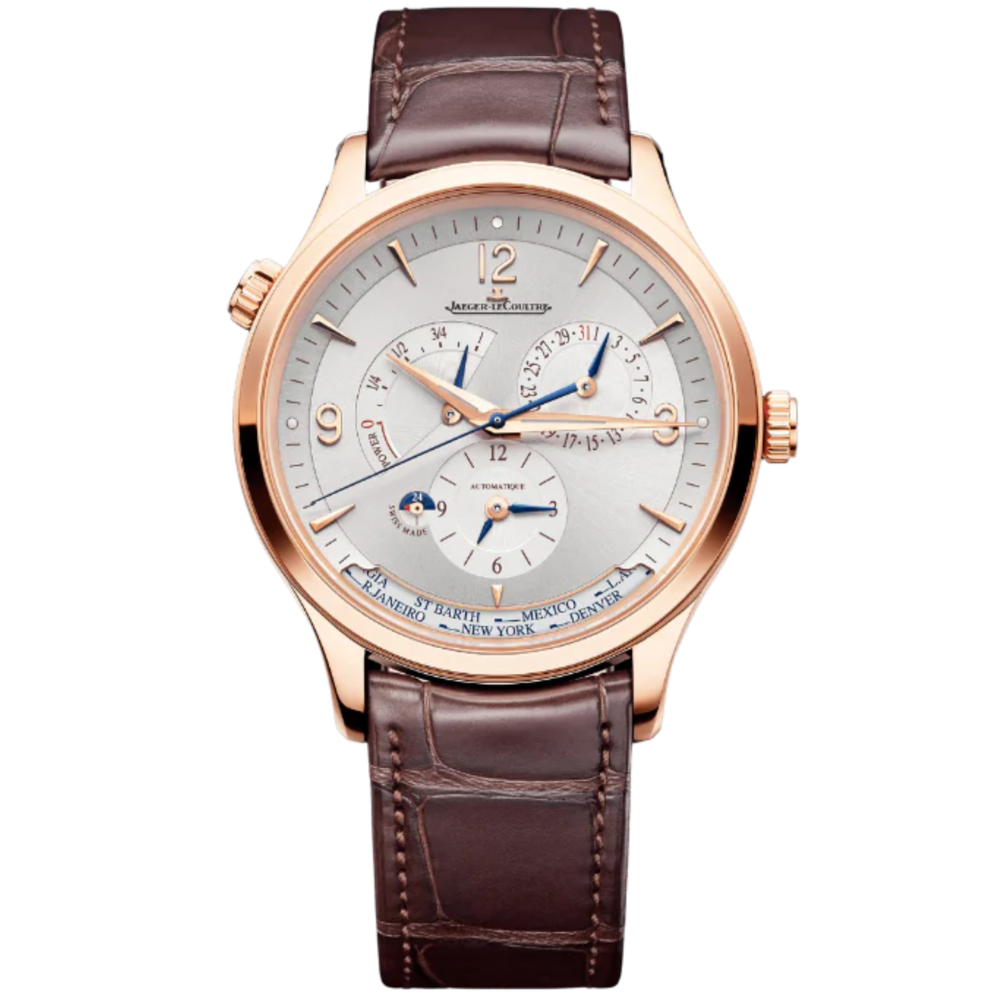 MASTER CONTROL GEOGRAPHIC 40 MM 18K ROSE GOLD WITH SILVER GREY SUNRAY BRUSHED DIAL - Jaeger-LeCoultre