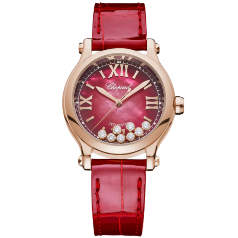 HAPPY SPORT 33 MM ETHICAL ROSE GOLD WITH RED MOTHER OF PEARL DIAL - Chopard