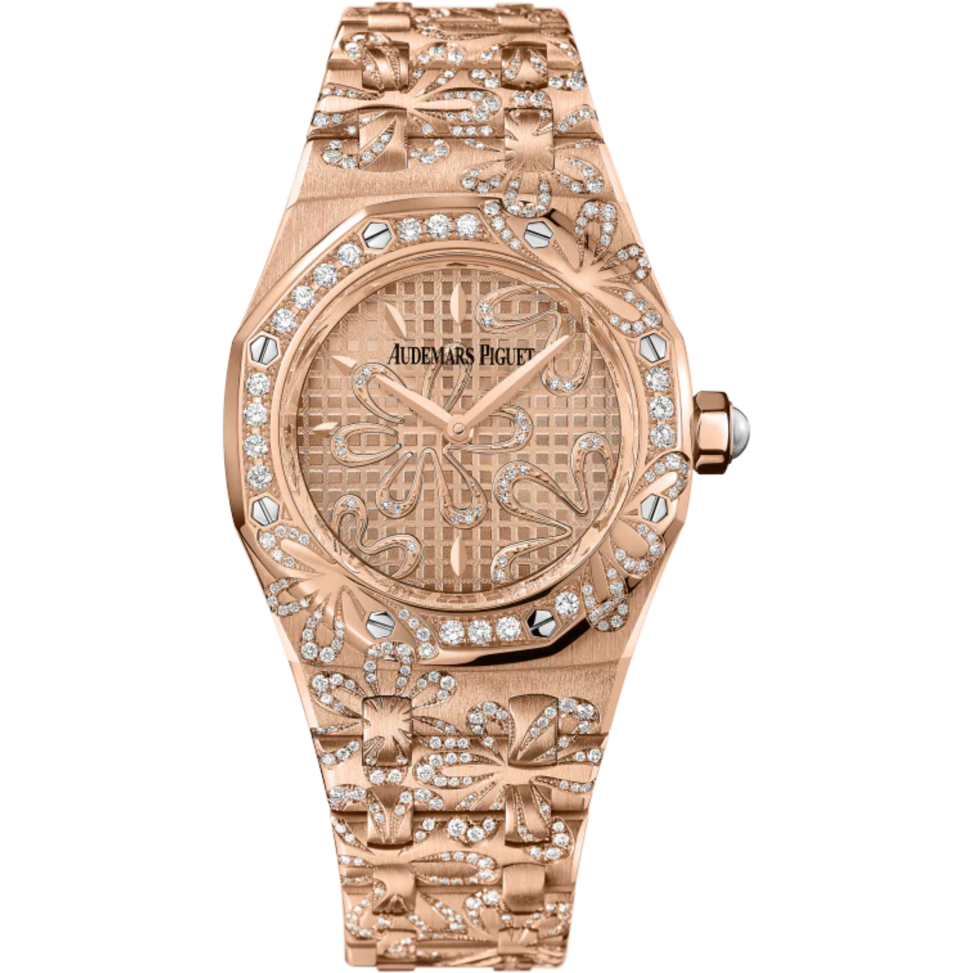 Royal Oak Floral 33MM 18-Carat Pink Gold Bracelet 18-Carat Pink Gold Dial With Grande Tapisserie Pattern 18-Carat Pink Gold Case Set With a Floral Decor - Audemars Piguet