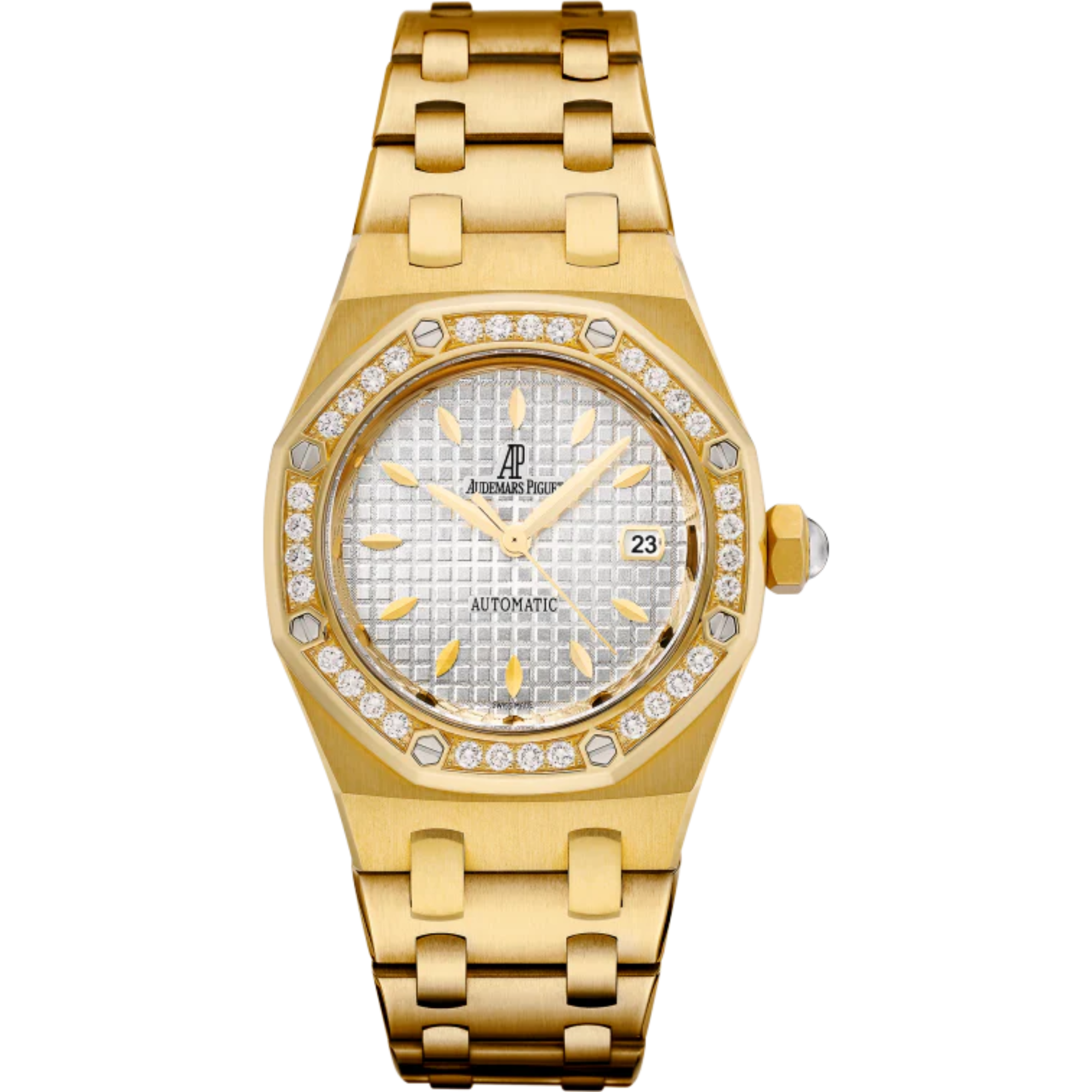 Royal Oak Selfwinding 33MM 18-Carat Yellow Gold Bracelet Silver-Toned Dial With Grande Tapisserie Pattern 18-Carat Yellow Gold Case Bezel Set With Brilliant-Cut Diamonds - Audemars Piguet