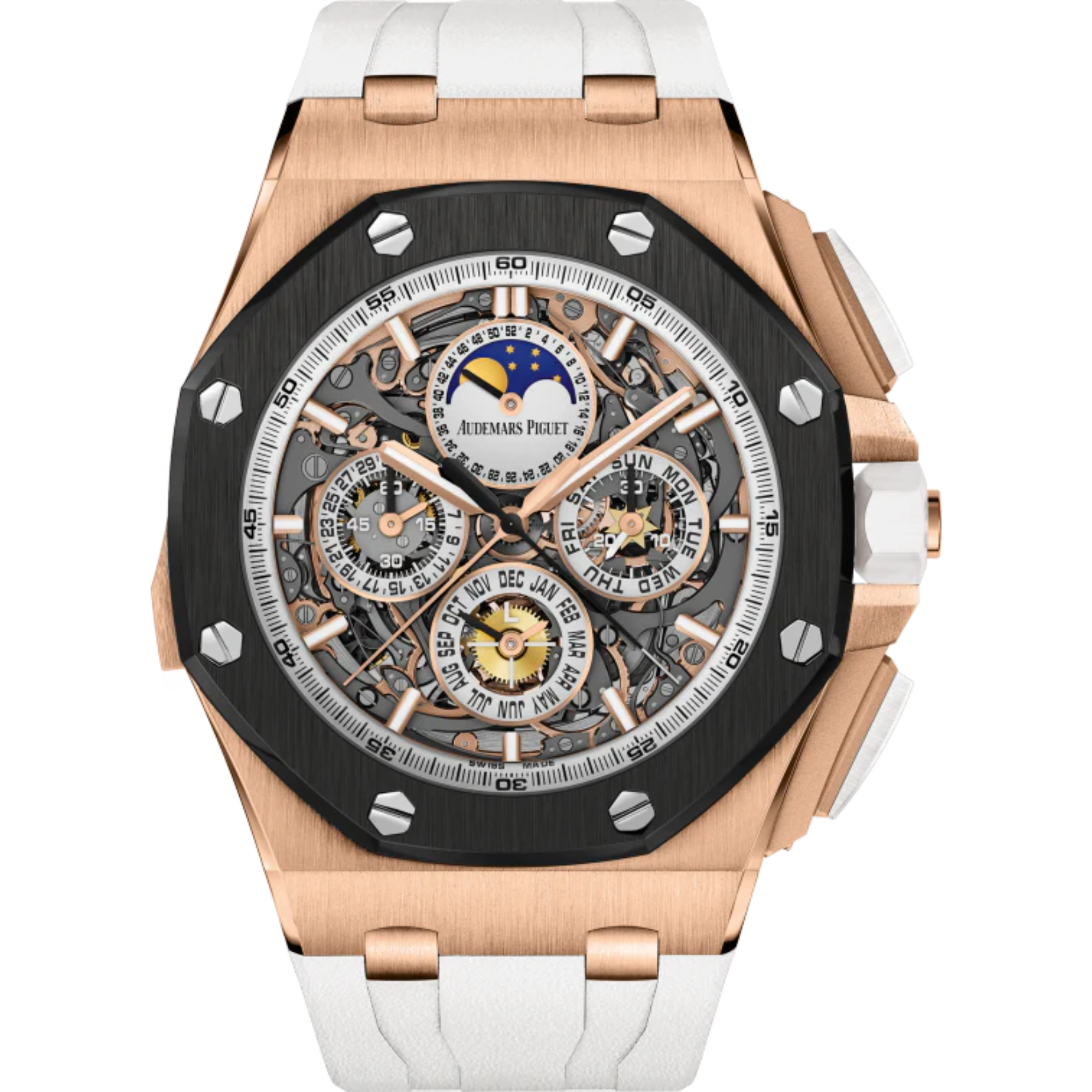 Royal Oak Offshore Grande Complication 44MM White Rubber Strap Smoked Sapphire Dial 18-Carat Pink Gold Case Ceramic Bezel - Audemars Piguet