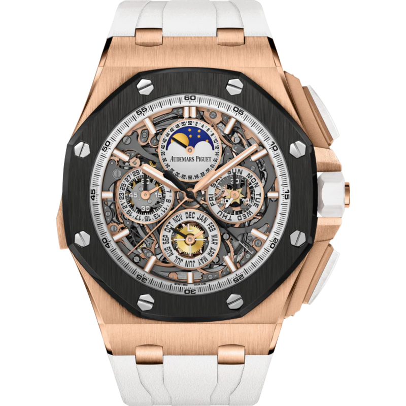 Royal Oak Offshore Grande Complication 44MM White Rubber Strap Smoked Sapphire Dial 18-Carat Pink Gold Case Ceramic Bezel - Audemars Piguet
