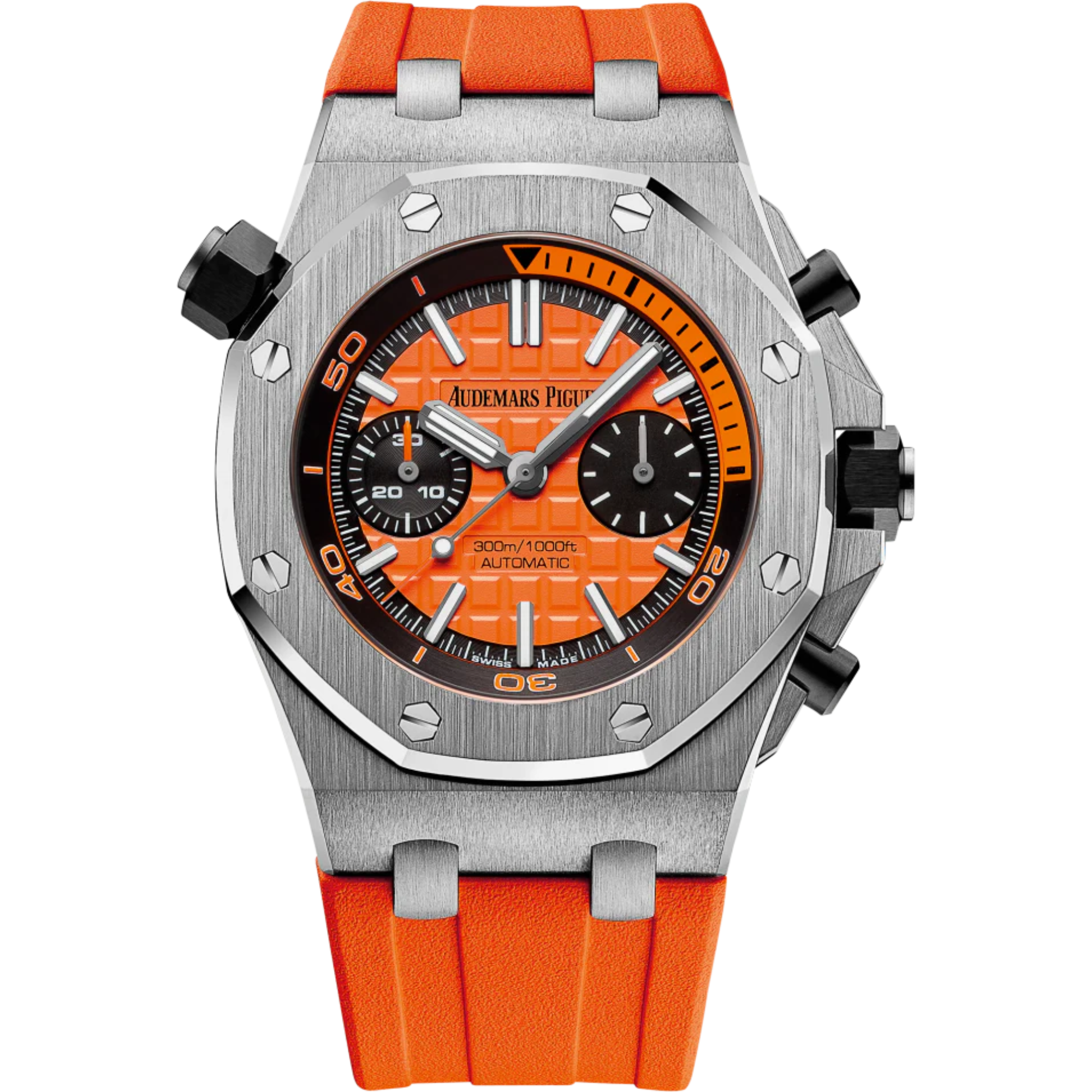 Royal Oak Offshore Diver Chronograph 42MM Orange Rubber Strap Orange Dial With Méga Tapisserie Pattern Stainless Steel Case - Audemars Piguet