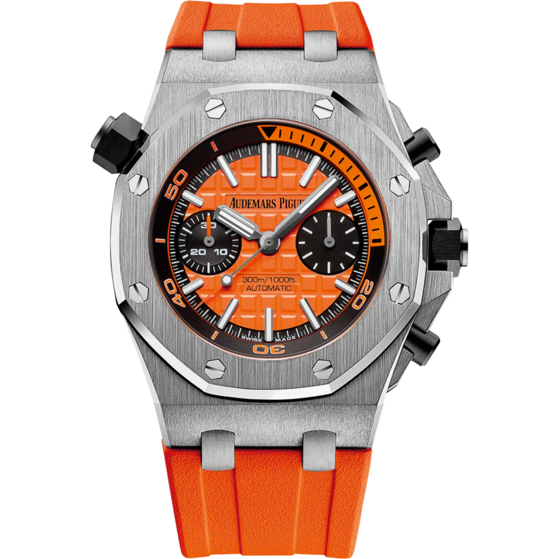 Royal Oak Offshore Diver Chronograph 42MM Orange Rubber Strap Orange Dial With Méga Tapisserie Pattern Stainless Steel Case - Audemars Piguet