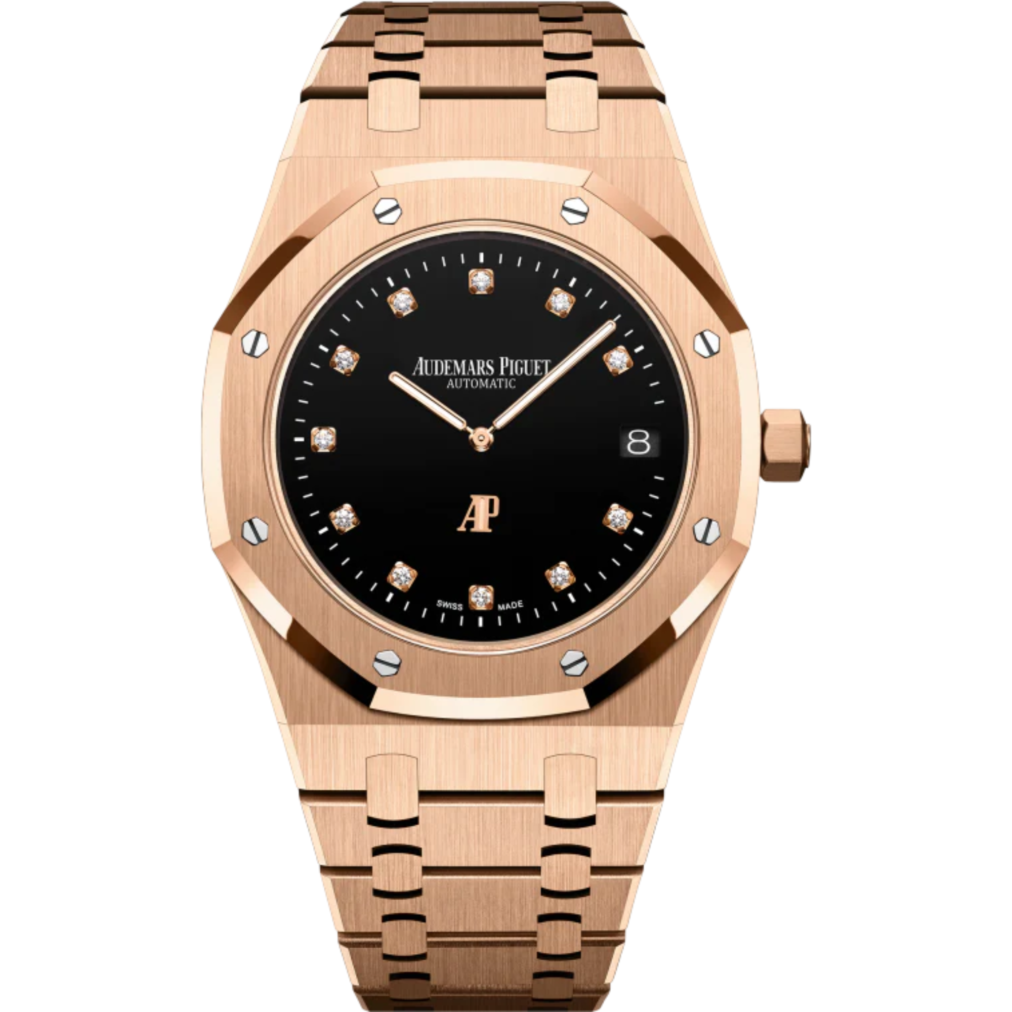 Royal Oak Jumbo Extra-Thin 39MM 18-Carat Pink Gold Bracelet Black Onyx Dial Brilliant-Cut Diamond Set Hour-Markers 18-Carat Pink Gold Case - Audemars Piguet