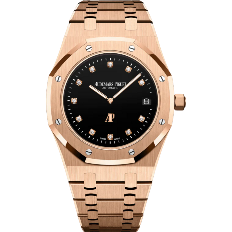 Royal Oak Jumbo Extra-Thin 39MM 18-Carat Pink Gold Bracelet Black Onyx Dial Brilliant-Cut Diamond Set Hour-Markers 18-Carat Pink Gold Case - Audemars Piguet
