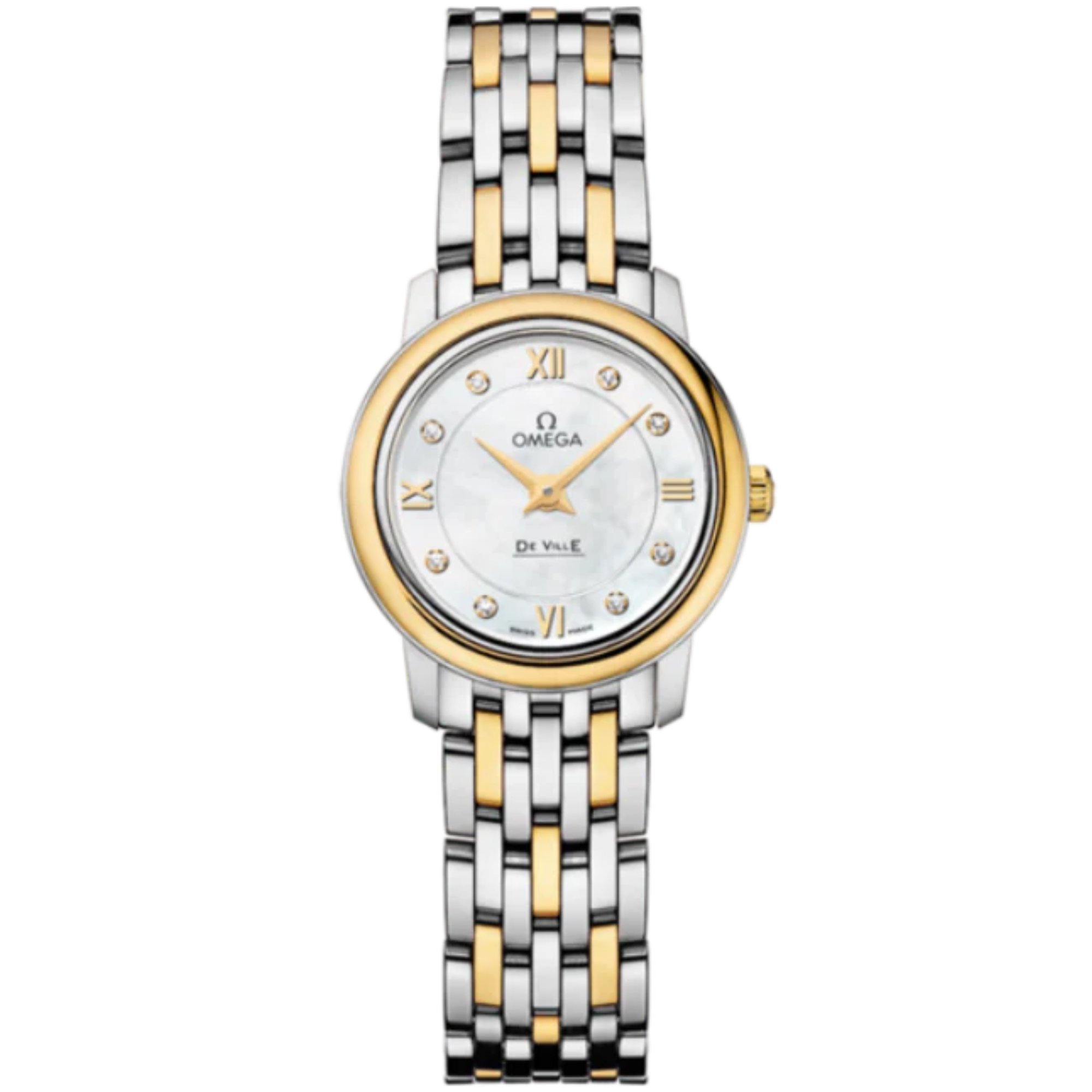 DE VILLE PRESTIGE 24 MM STAINLESS STEEL - YELLOW GOLD WITH MOTHER OF PEARL DIAL - Omega