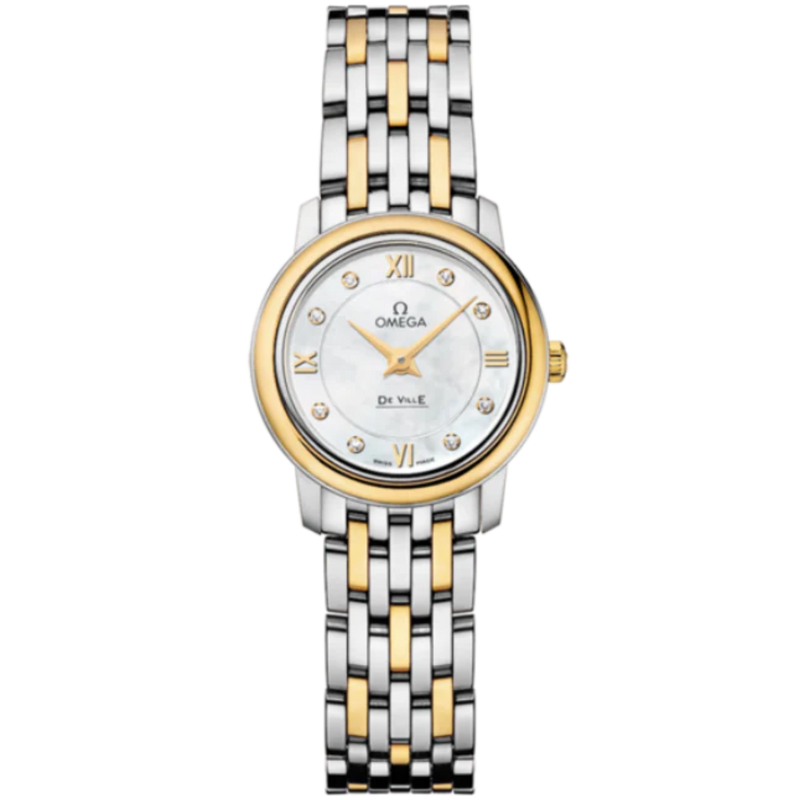 DE VILLE PRESTIGE 24 MM STAINLESS STEEL - YELLOW GOLD WITH MOTHER OF PEARL DIAL - Omega