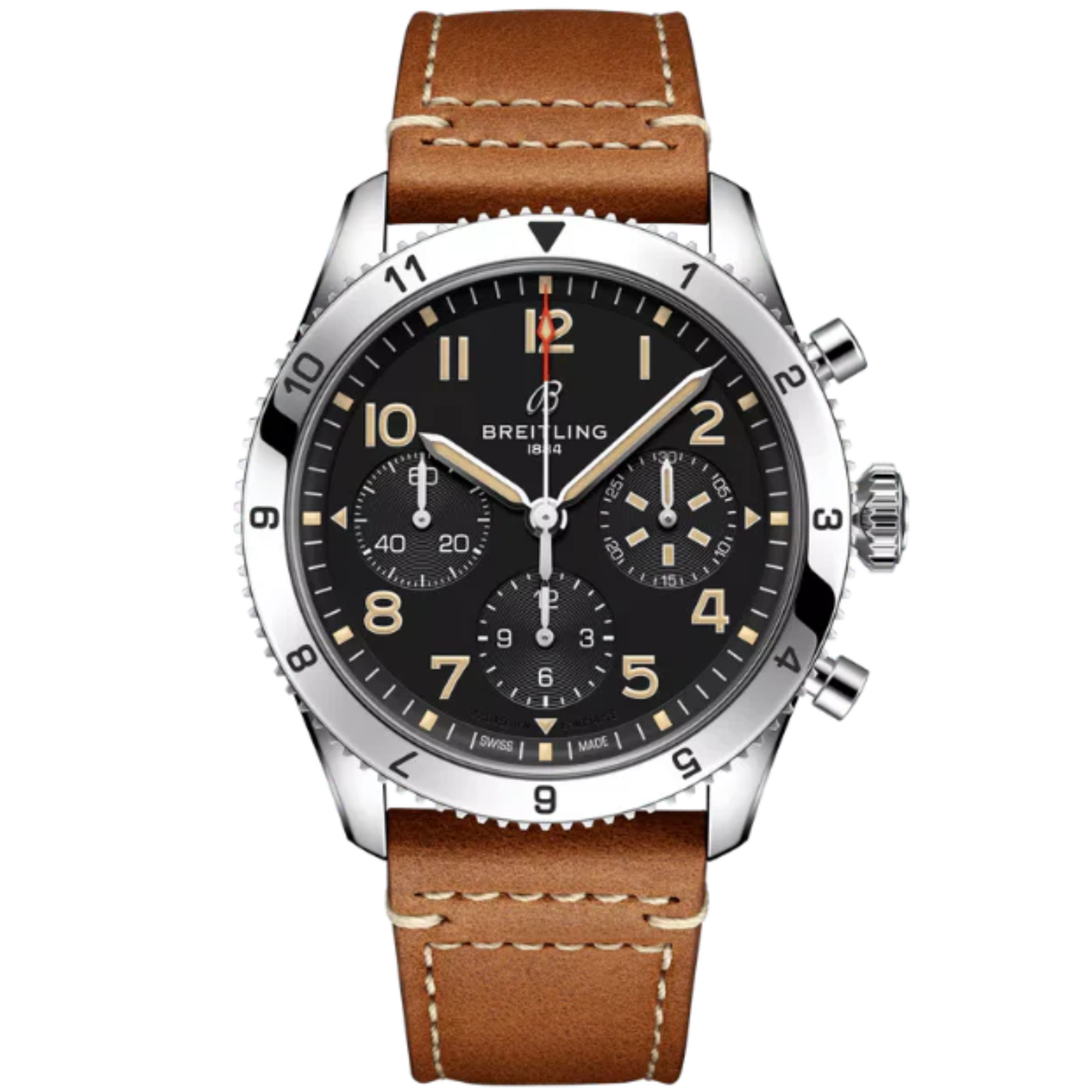 CLASSIC AVI CHRONOGRAPH P-51 MUSTANG 42 MM STAINLESS STEEL WITH BLACK DIAL - Breitling