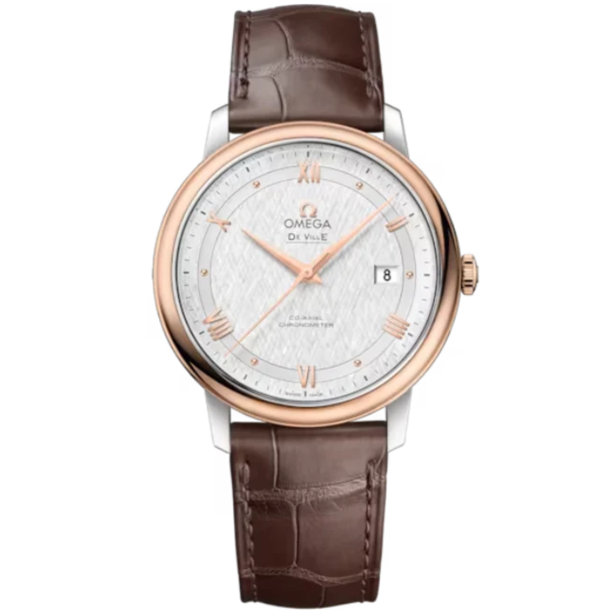 DE VILLE PRESTIGE 39 MM STAINLESS STEEL - RED GOLD WITH SILVER DIAL - Omega