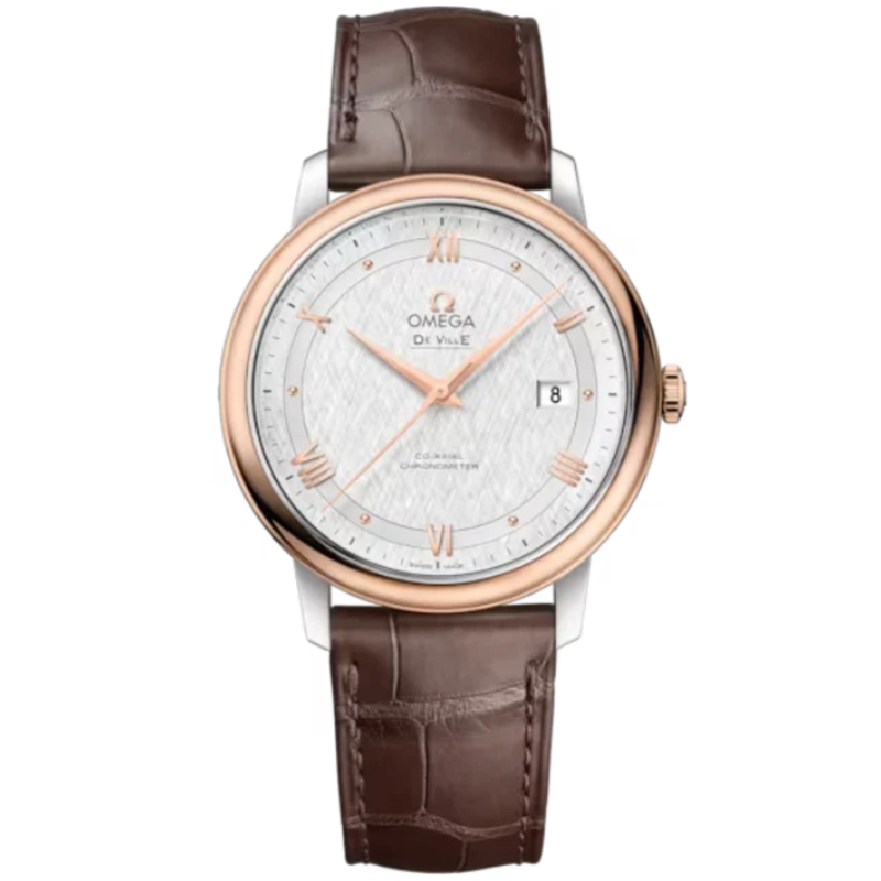 DE VILLE PRESTIGE 39 MM STAINLESS STEEL - RED GOLD WITH SILVER DIAL - Omega