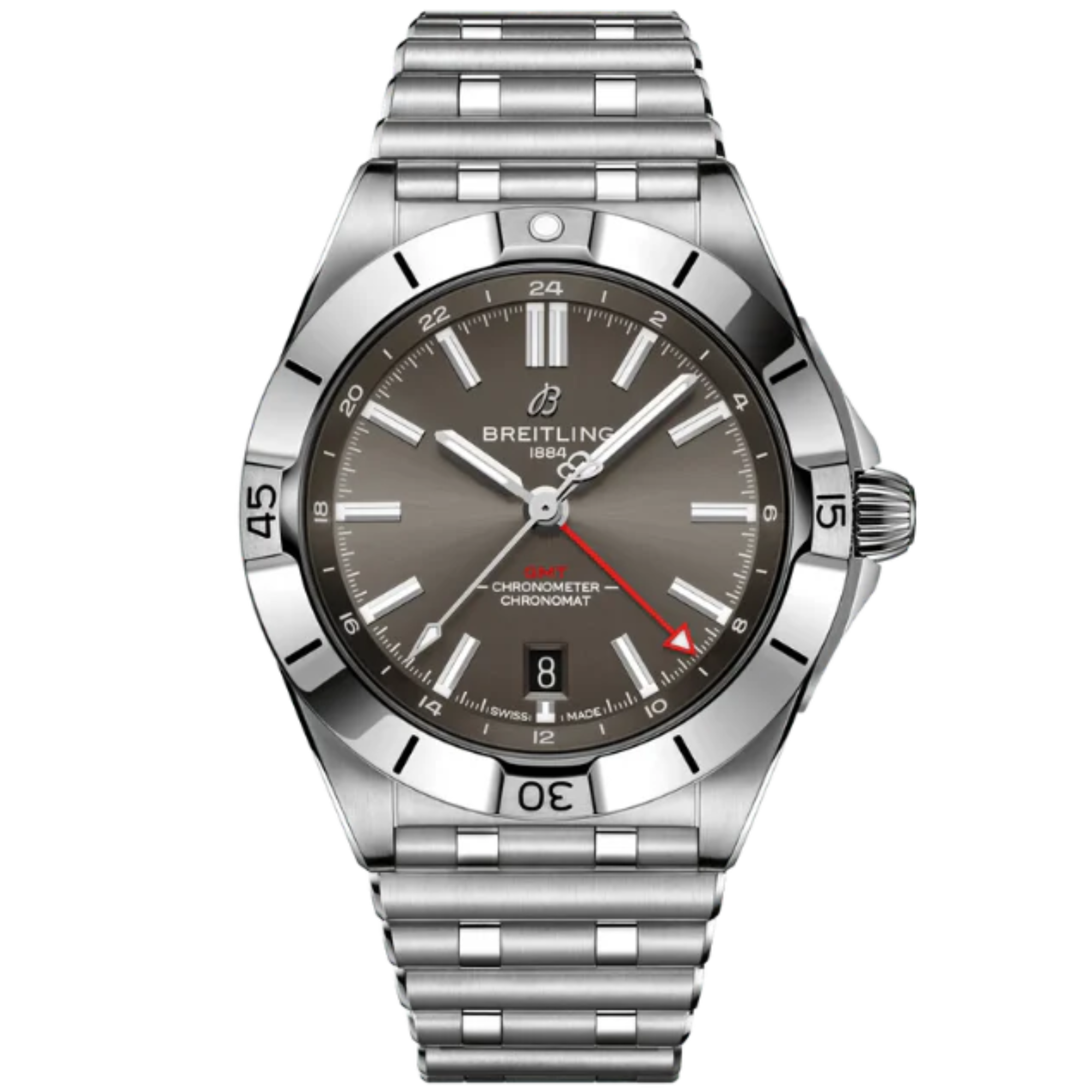 CHRONOMAT AUTOMATIC GMT 40 MM STAINLESS STEEL WITH ANTHRACITE GRAY DIAL - Breitling