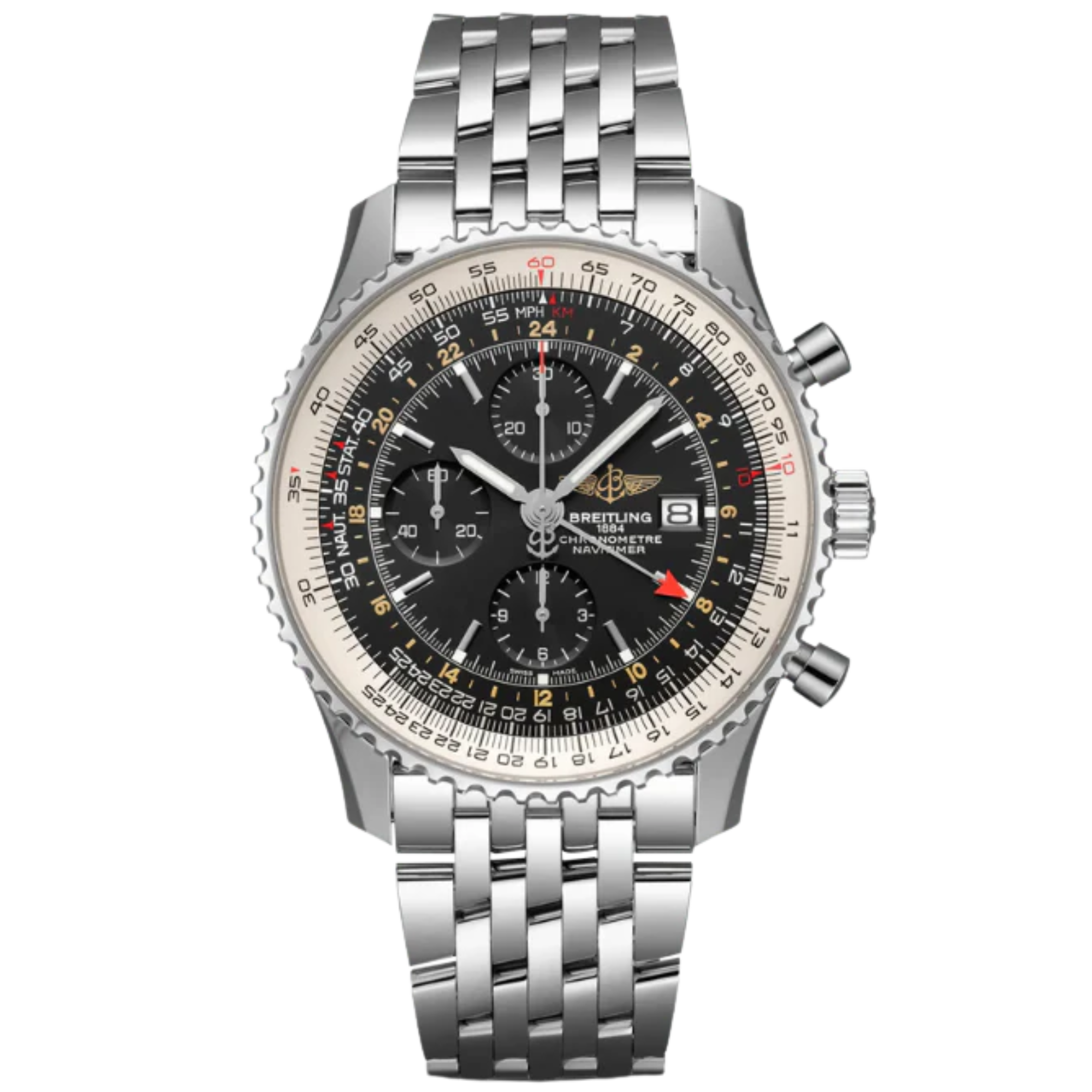 NAVITIMER CHRONOGRAPH GMT 46 MM STAINLESS STEEL WITH BLACK DIAL - Breitling