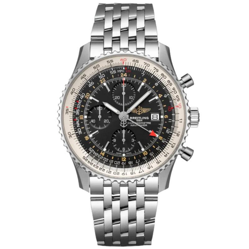 NAVITIMER CHRONOGRAPH GMT 46 MM STAINLESS STEEL WITH BLACK DIAL - Breitling