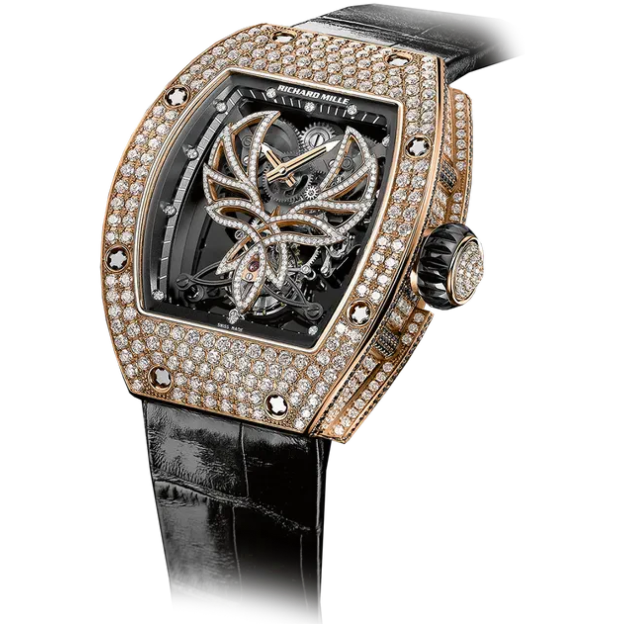 RM 051 Tourbillon Michelle Yeoh Black Alligator Strap Red Gold Case Diamond Set Bezel - Richard Mille
