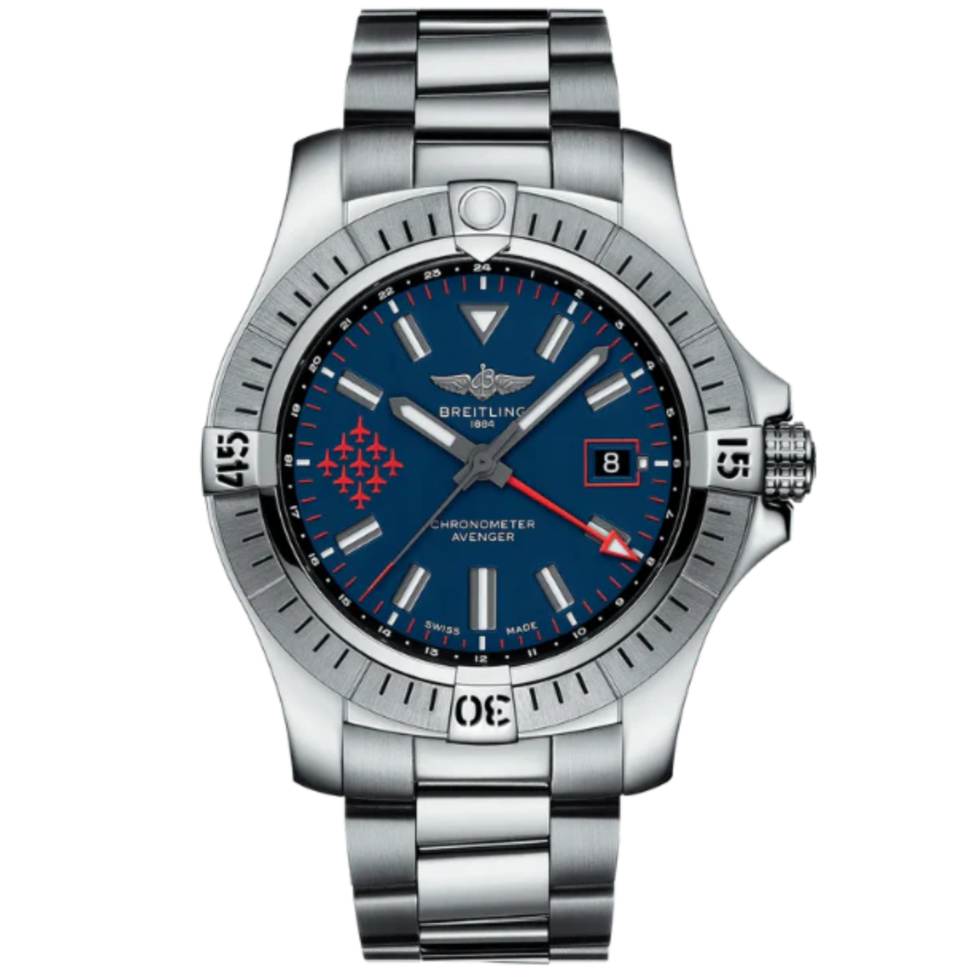 AVENGER AUTOMATIC GMT RED ARROWS 45 MM STAINLESS STEEL WITH BLUE DIAL - Breitling