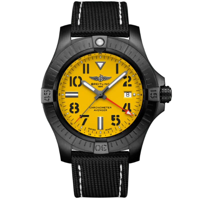 AVENGER AUTOMATIC GMT NIGHT MISSION 45 MM DLC-COATED TITANIUM WITH YELLOW DIAL - Breitling