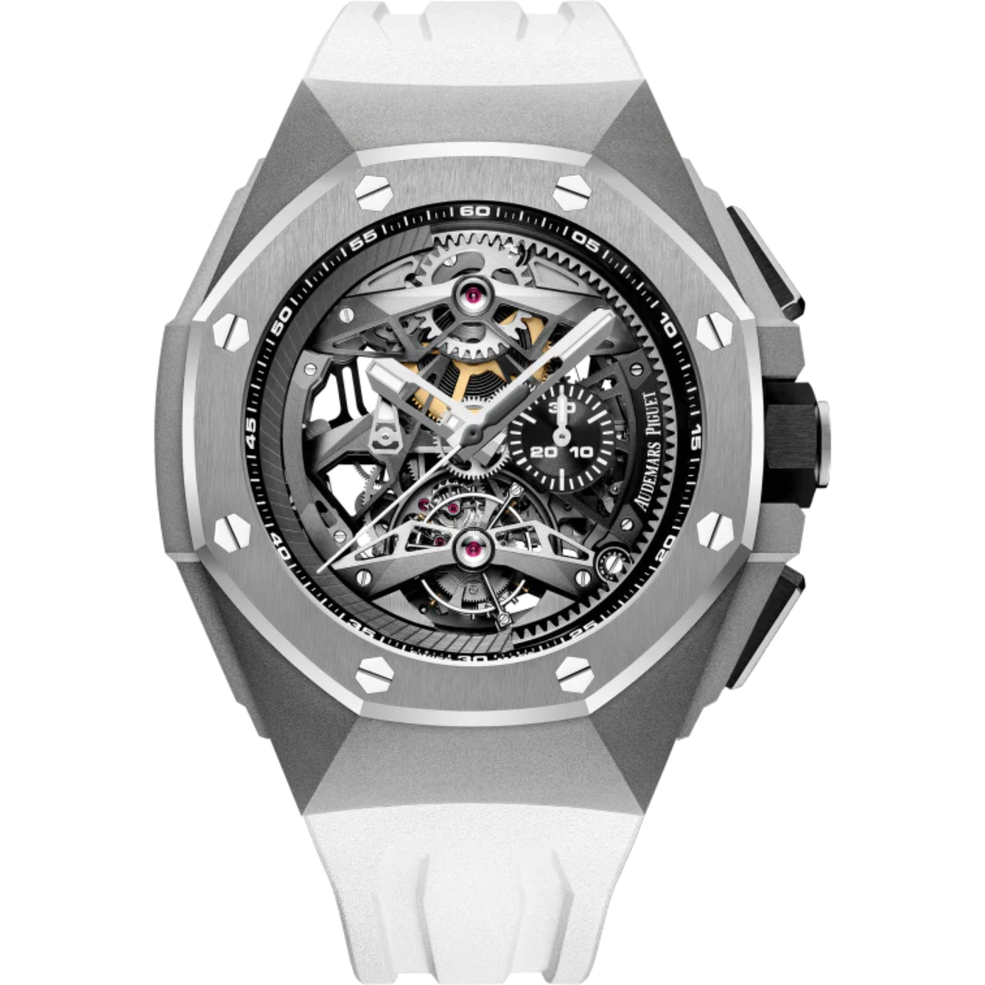 Royal Oak Concept 44MM Tourbillon Chronograph Openworked Selfwinding White Rubber Strap Openwork Dial Sandblasted Titanium Case - Audemars Piguet