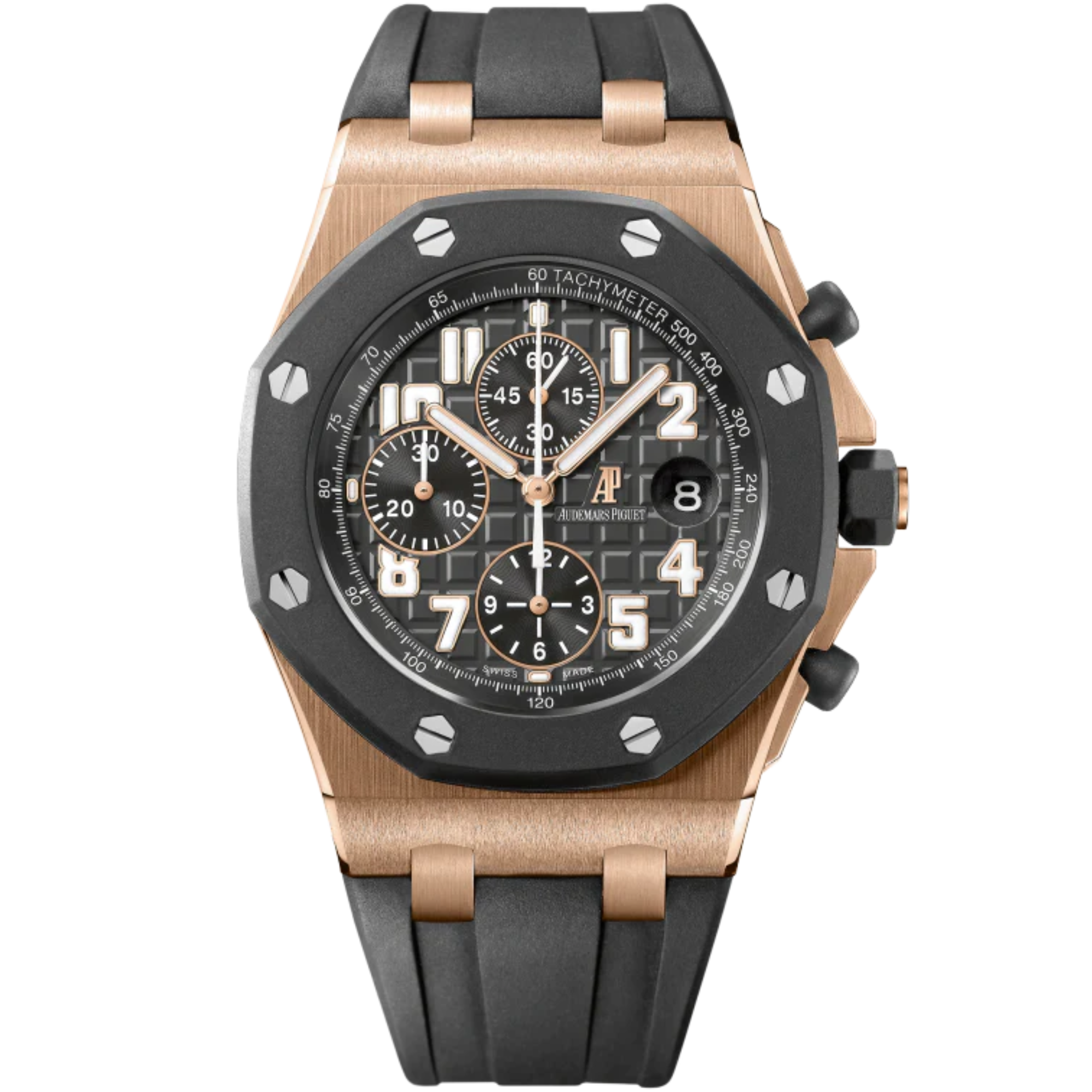 Royal Oak Offshore Diver 42MM Black Rubber Strap Anthracite Dial With Méga Tapisserie Pattern 18-Carat Pink Gold Case - Audemars Piguet