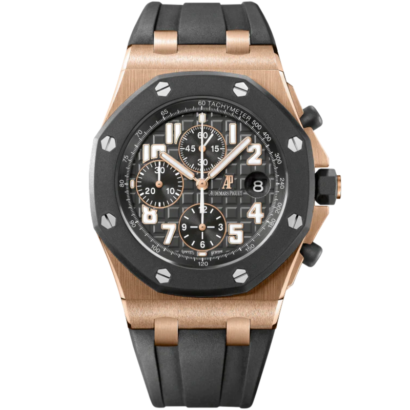 Royal Oak Offshore Diver 42MM Black Rubber Strap Anthracite Dial With Méga Tapisserie Pattern 18-Carat Pink Gold Case - Audemars Piguet