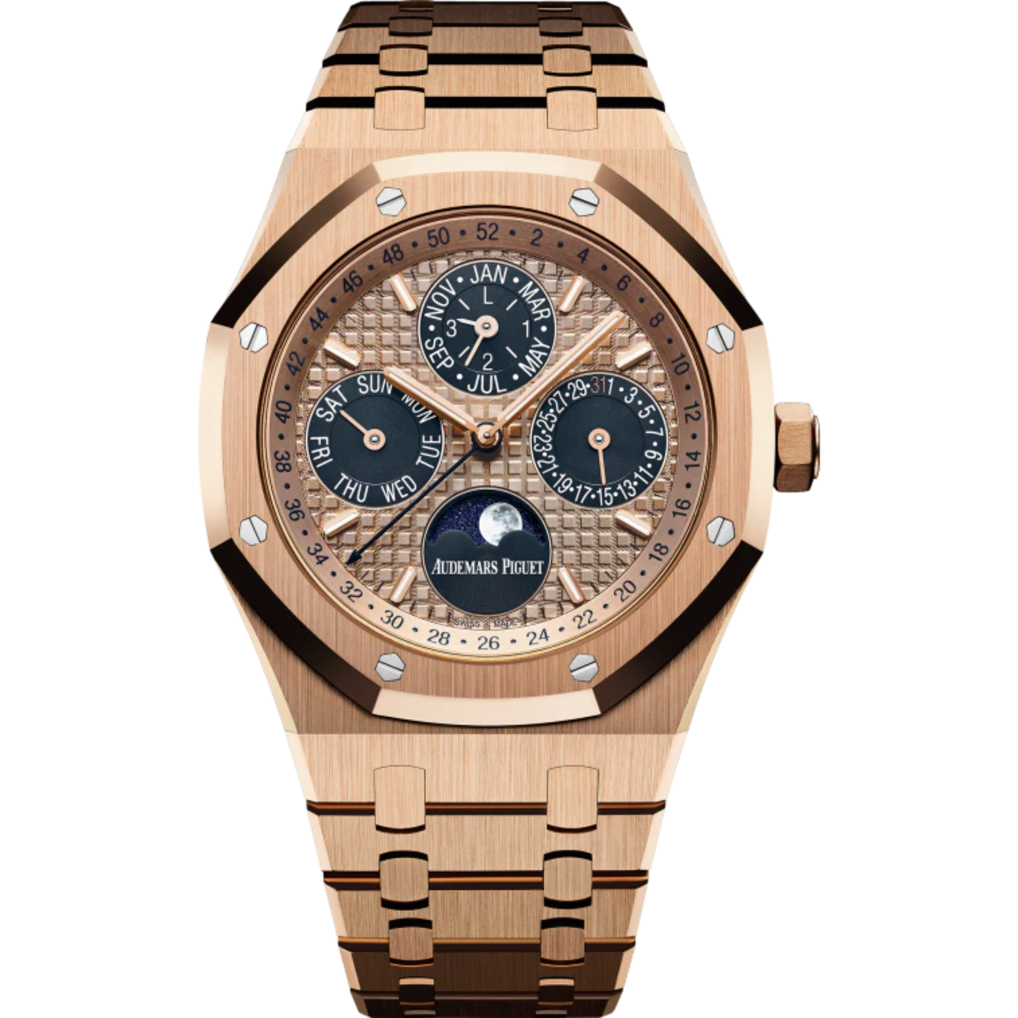 Royal Oak Perpetual Calendar 41MM 18-Carat Pink Gold Bracelet Pink Gold-Toned Dial With Grande Tapisserie Pattern 18-Carat Pink Gold Case - Audemars Piguet