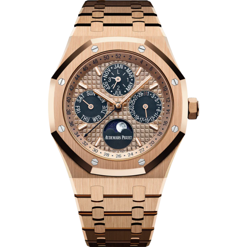 Royal Oak Perpetual Calendar 41MM 18-Carat Pink Gold Bracelet Pink Gold-Toned Dial With Grande Tapisserie Pattern 18-Carat Pink Gold Case - Audemars Piguet