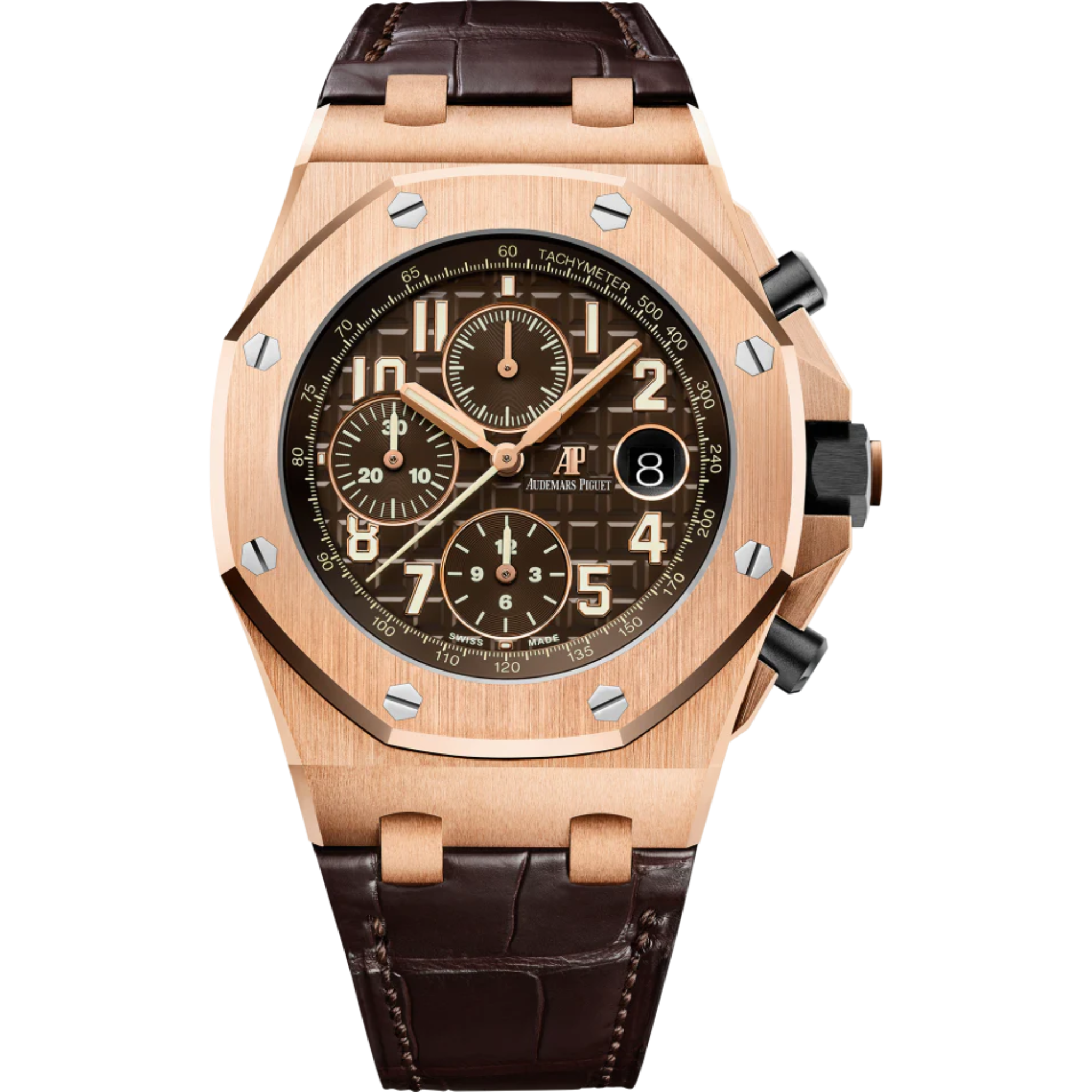 Royal Oak Offshore Selfwinding Chronograph 42MM Brown Alligator Strap Brown Dial With Méga Tapisserie Pattern 18-Carat Pink Gold Case - Audemars Piguet