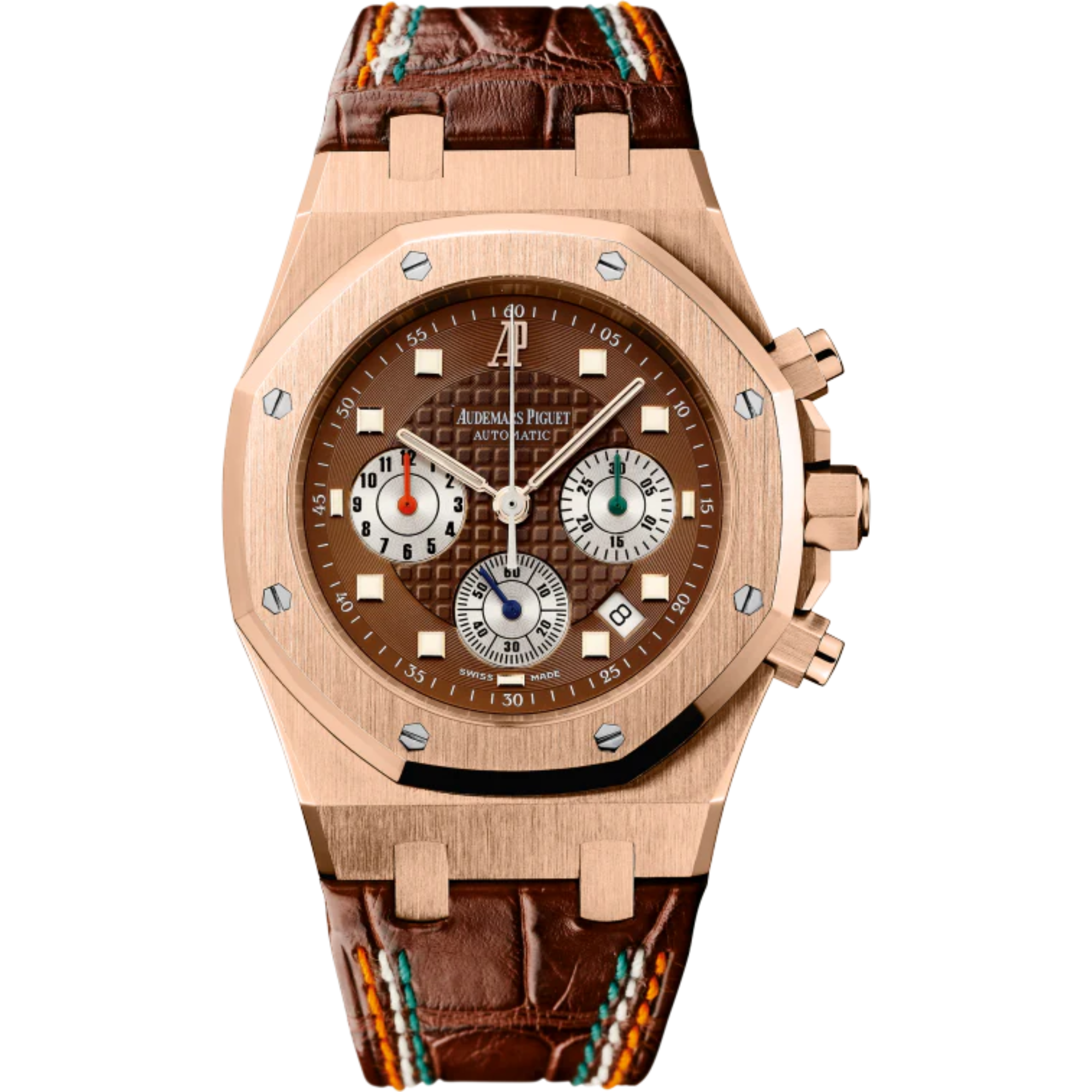 Royal Oak Chronograph Sachin Tendulkar 39MM Brown Crocodile Strap Brown Dial With Grande Tapisserie Pattern 18-Carat Pink Gold Case - Audemars Piguet