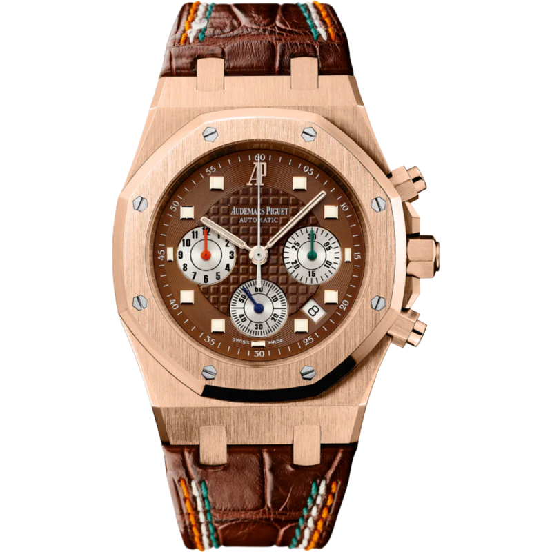 Royal Oak Chronograph Sachin Tendulkar 39MM Brown Crocodile Strap Brown Dial With Grande Tapisserie Pattern 18-Carat Pink Gold Case - Audemars Piguet