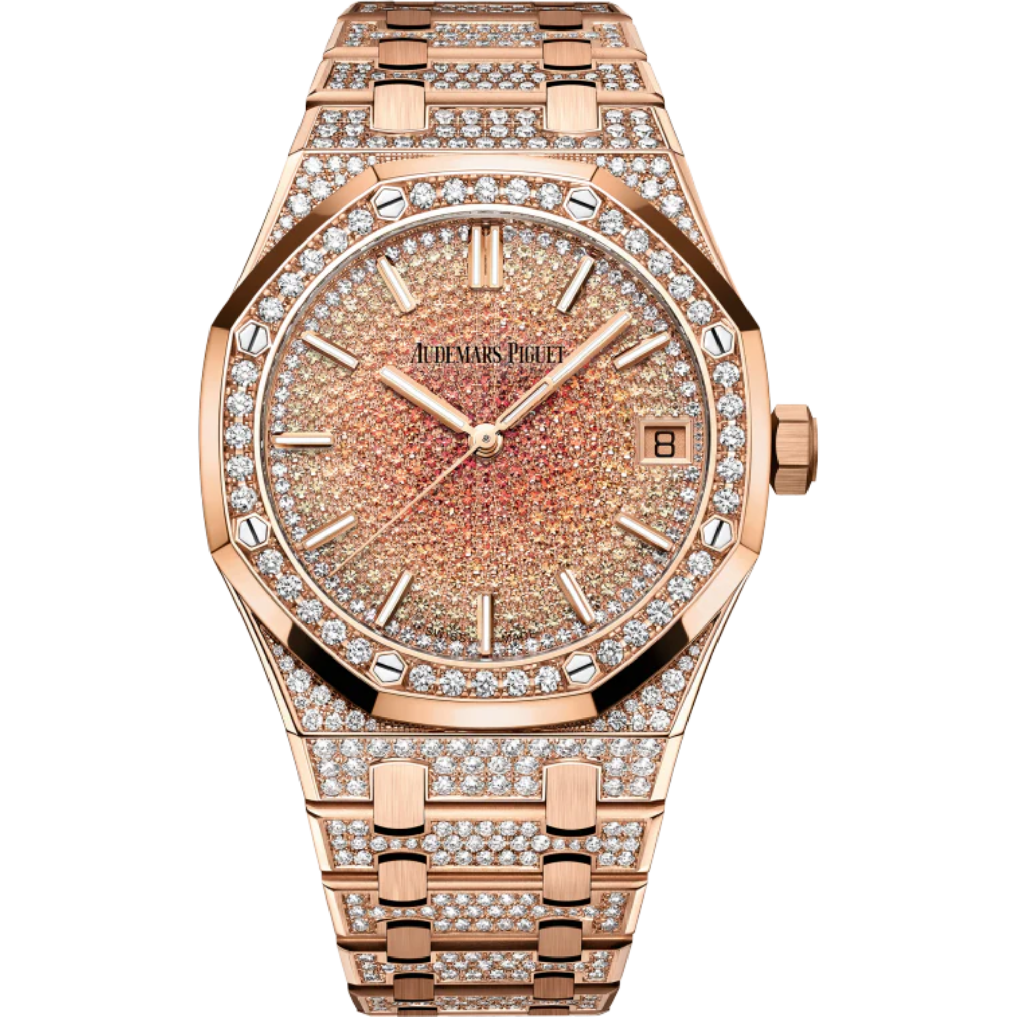 Royal Oak Selfwinding 41MM Diamond-Set 18-Carat Pink Gold Bracelet 18-Carat Pink Gold Dial Set With Graded Orange Sapphires Diamond-Set 18-Carat Pink Gold Case and Bezel - Audemars Piguet