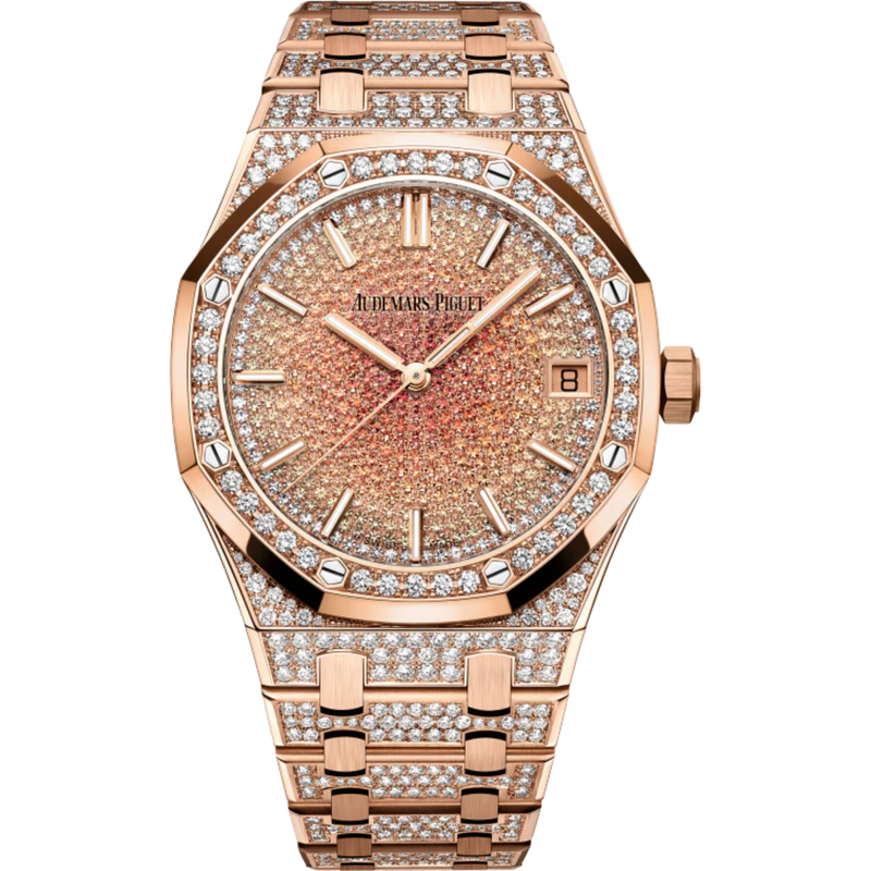Royal Oak Selfwinding 41MM Diamond-Set 18-Carat Pink Gold Bracelet 18-Carat Pink Gold Dial Set With Graded Orange Sapphires Diamond-Set 18-Carat Pink Gold Case and Bezel - Audemars Piguet