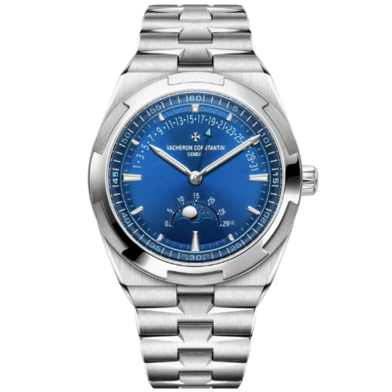 OVERSEAS MOON PHASE RETROGRADE DATE 41 MM STAINLESS STEEL WITH BLUE BRASS DIAL - Vacheron Constantin