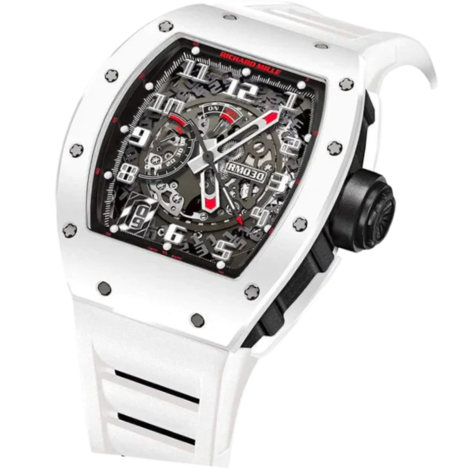 RM 030 White Rush Rubber Strap Ntpt Carbon Case White Bezel - Richard Mille
