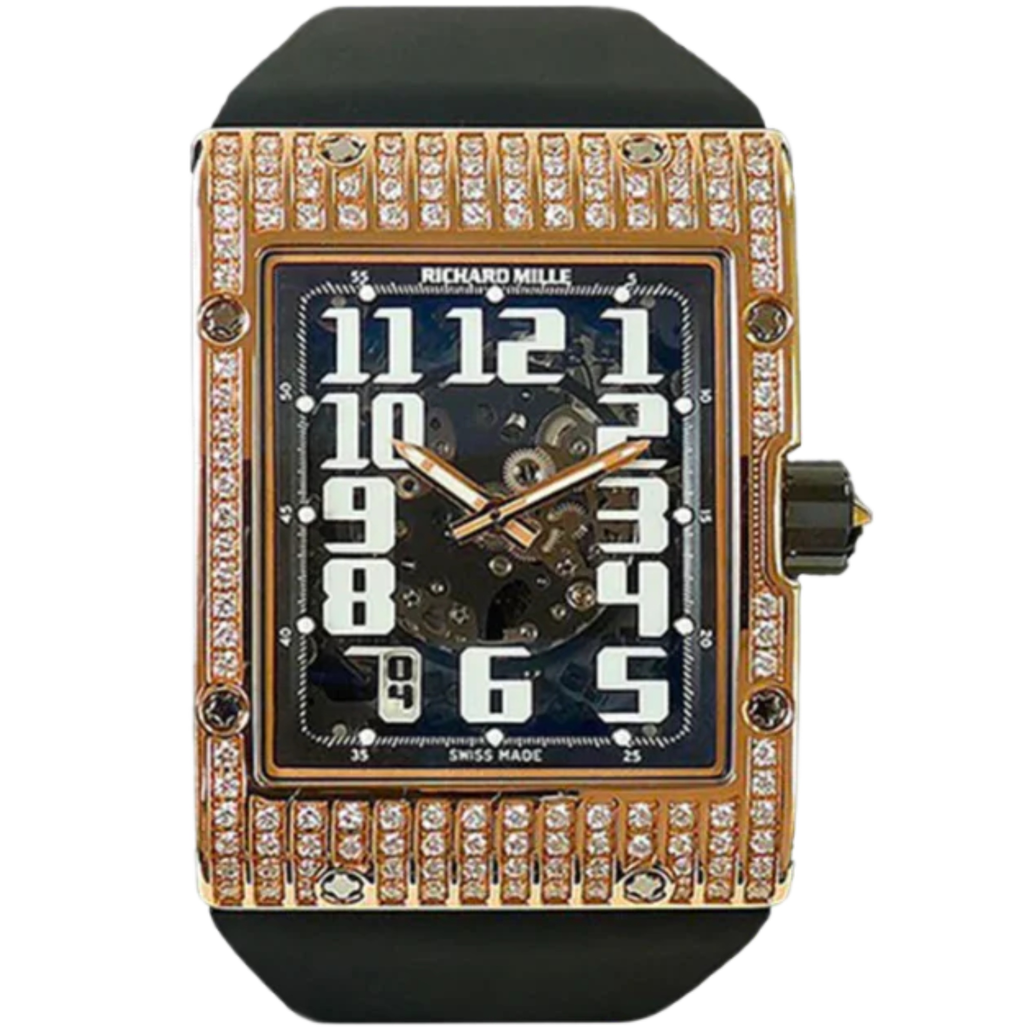 RM 016 Rose Gold Full Diamond Rubber Strap Rose Gold Full Diamond Case - Richard Mille