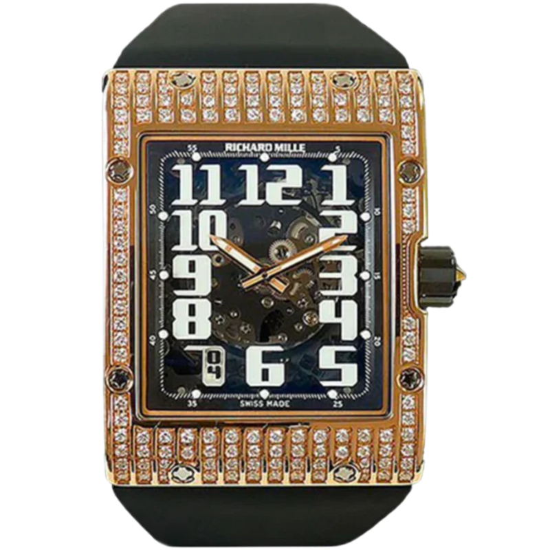 RM 016 Rose Gold Full Diamond Rubber Strap Rose Gold Full Diamond Case - Richard Mille