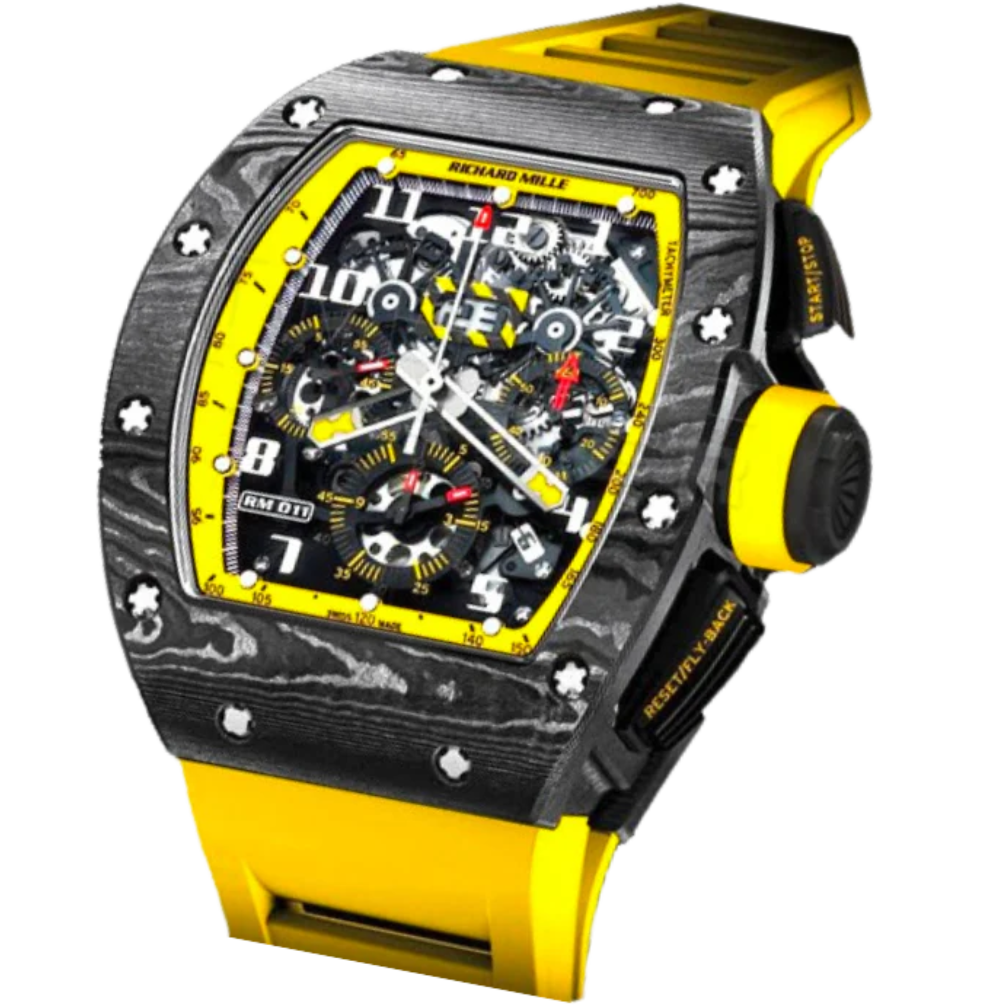 RM 011 Felipe Massa Yellow Storm Rubber Strap Carbon Fiber Case - Richard Mille