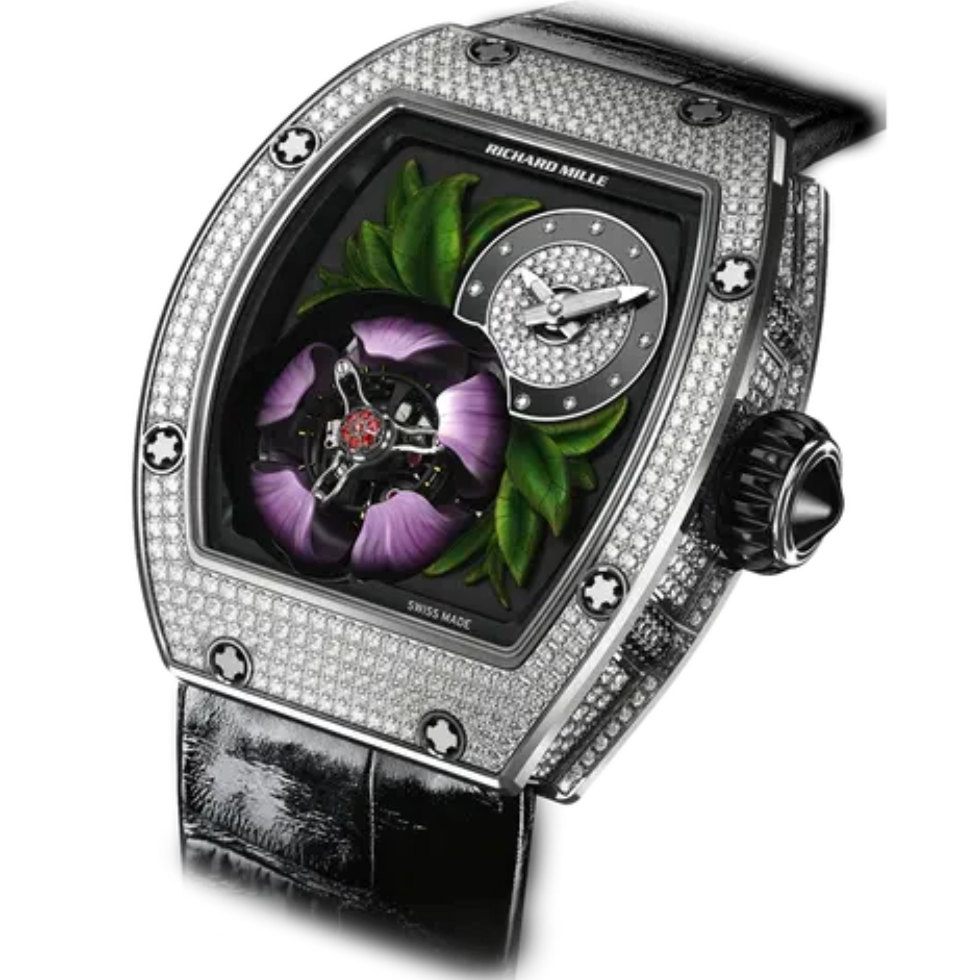 RM 19-02 Tourbillon Fleur Leather Strap White Gold Diamond Set Case - Richard Mille